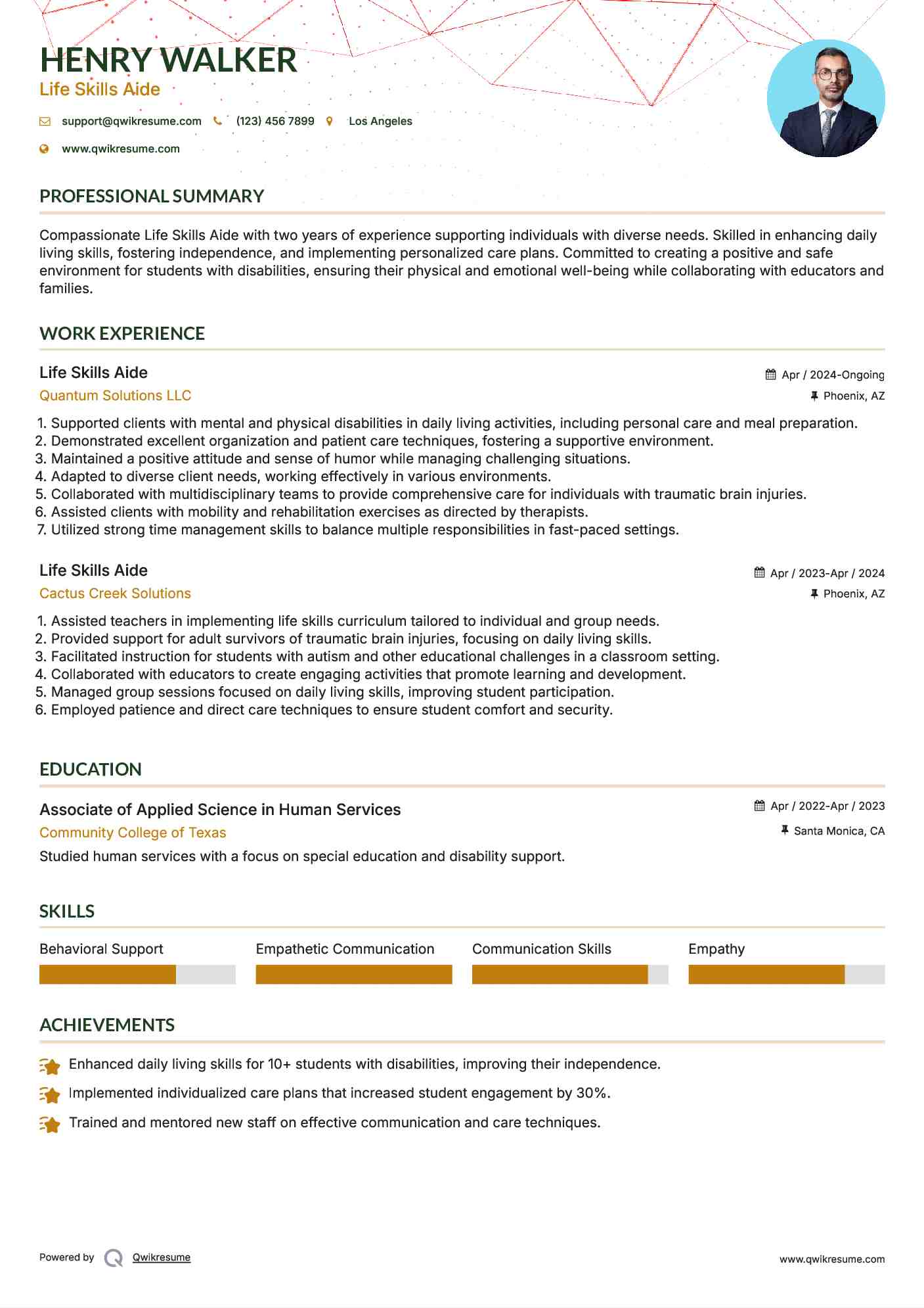 Life Skills Aide Resume Example