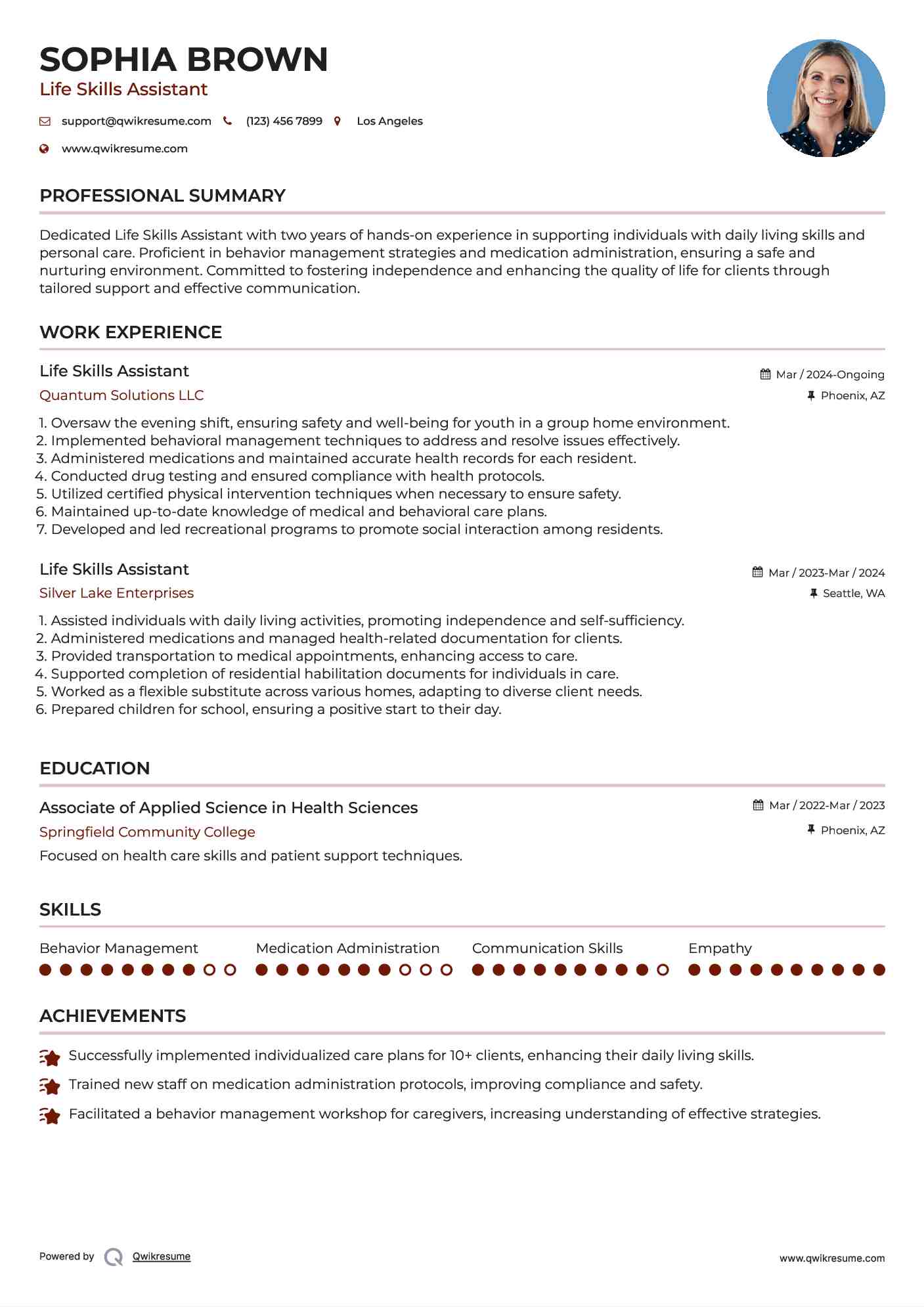 Life Skills Assistant Resume Format