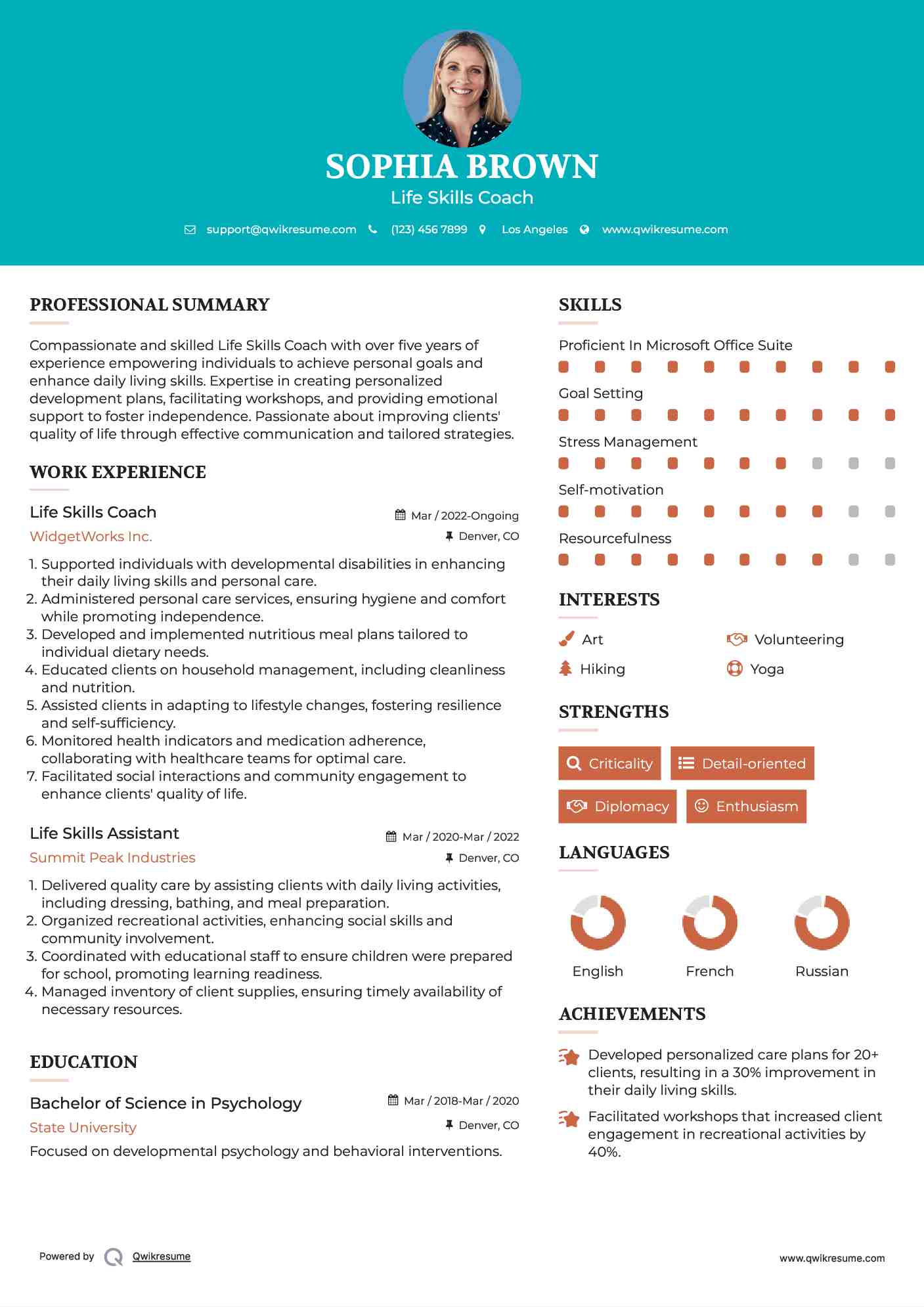 Life Skills Coach Resume Example