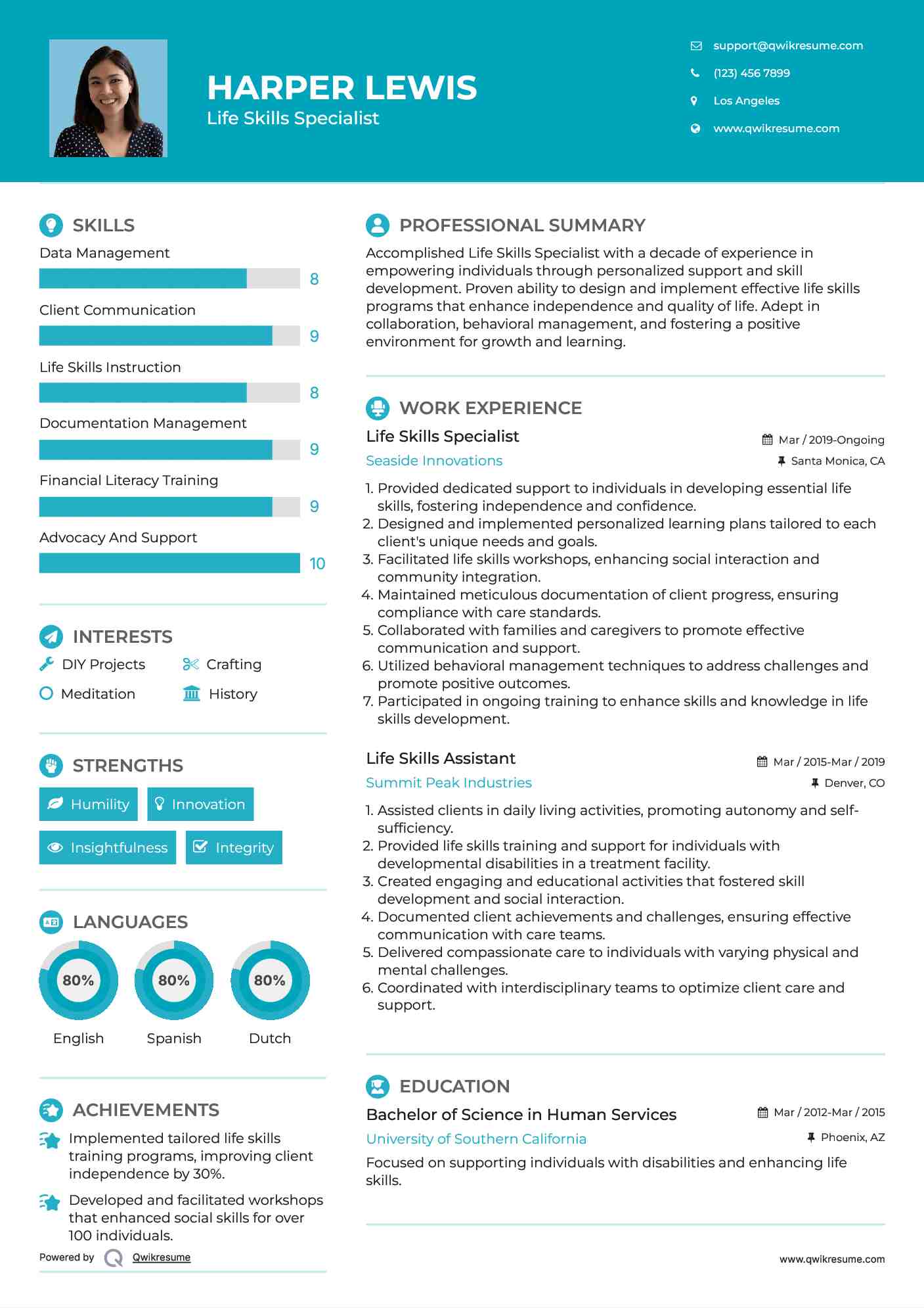 Life Skills Specialist Resume Format