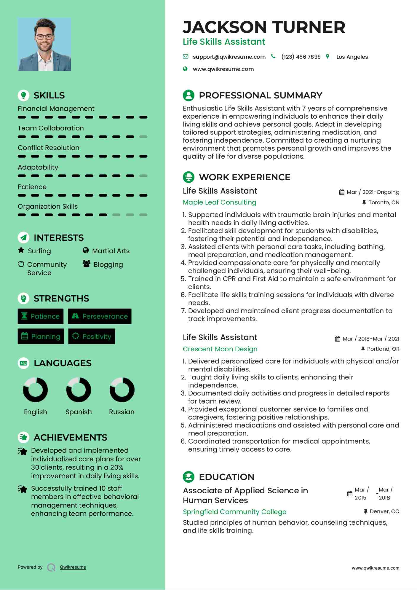 Life Skills Assistant Resume Example