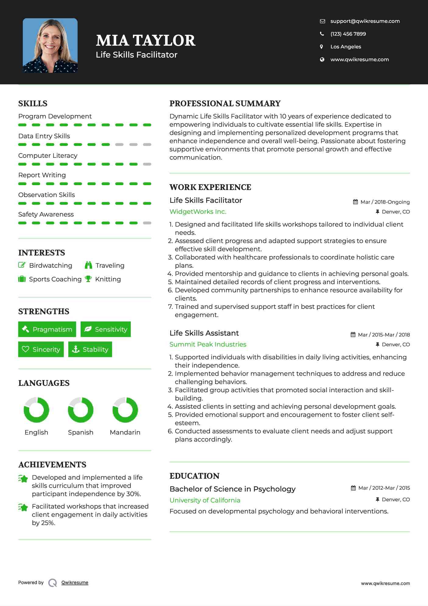 Life Skills Facilitator Resume Format