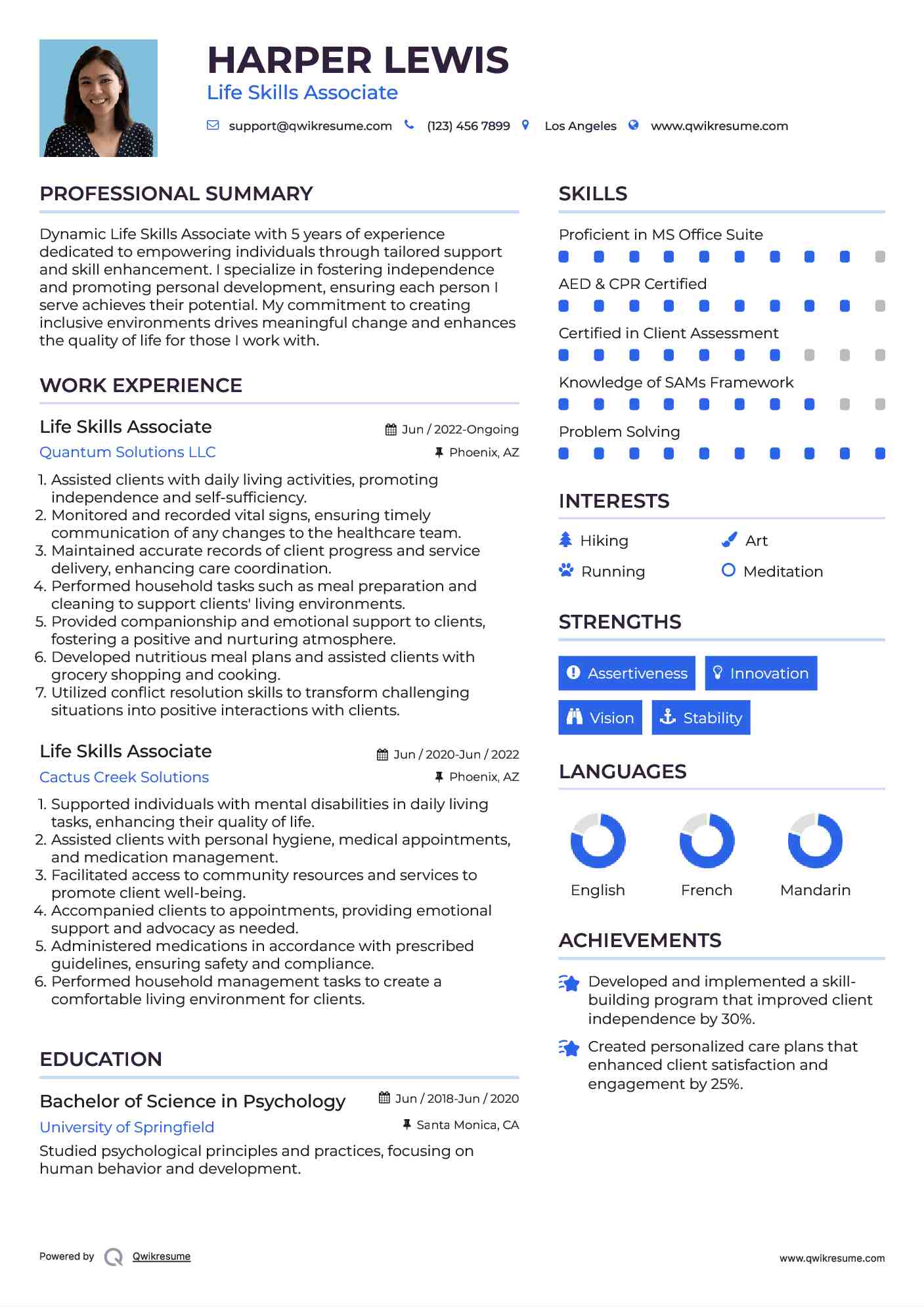 Life Skills Associate Resume Sample