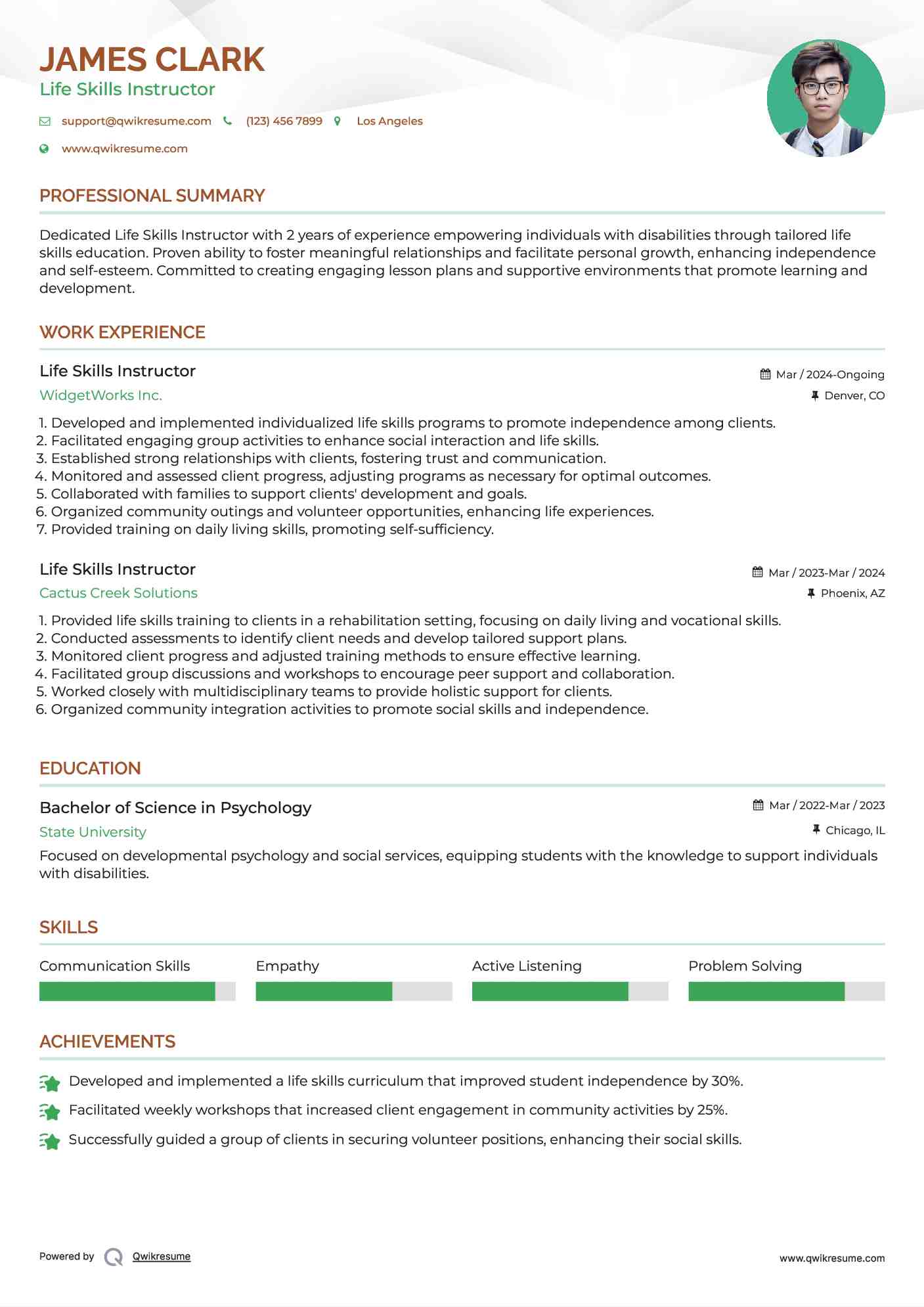 Life Skills Instructor Resume Template