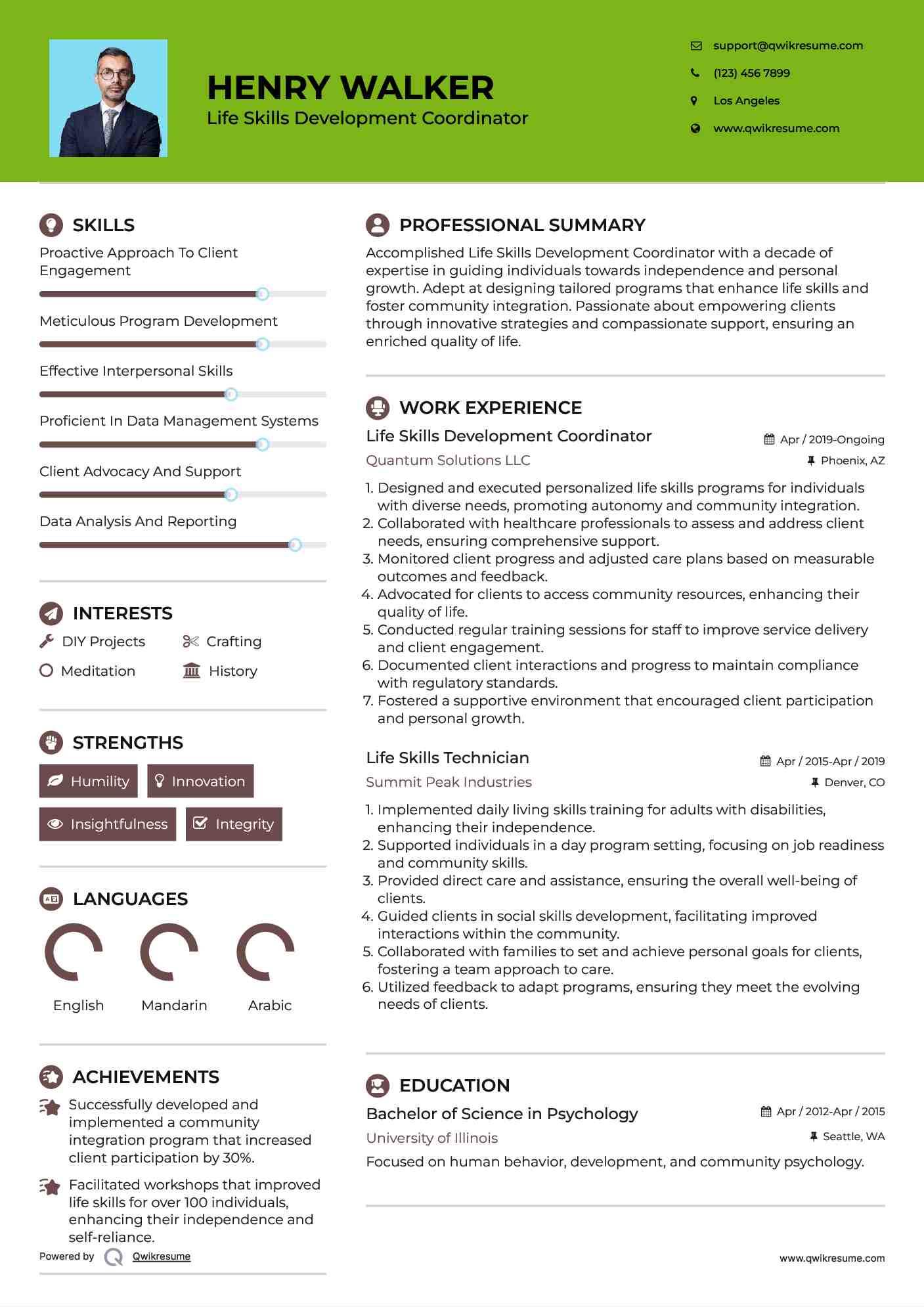 Life Skills Development Coordinator Resume Template
