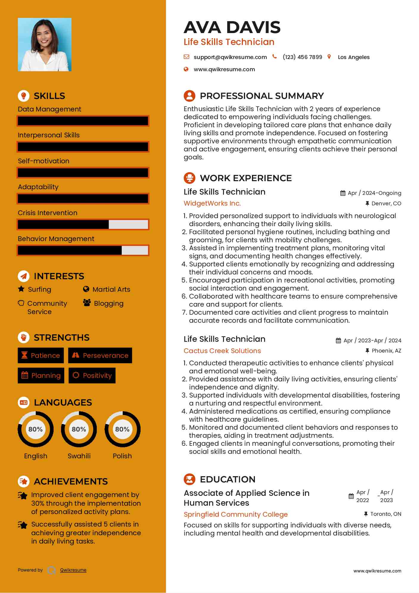 Life Skills Technician Resume Model