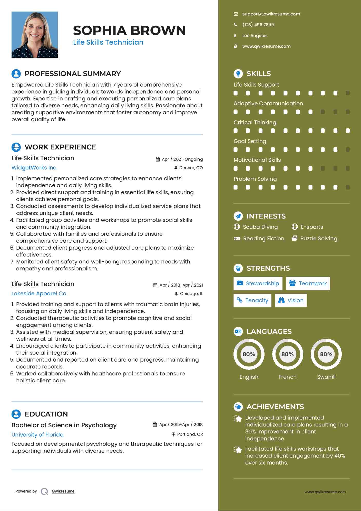 Life Skills Technician Resume Model