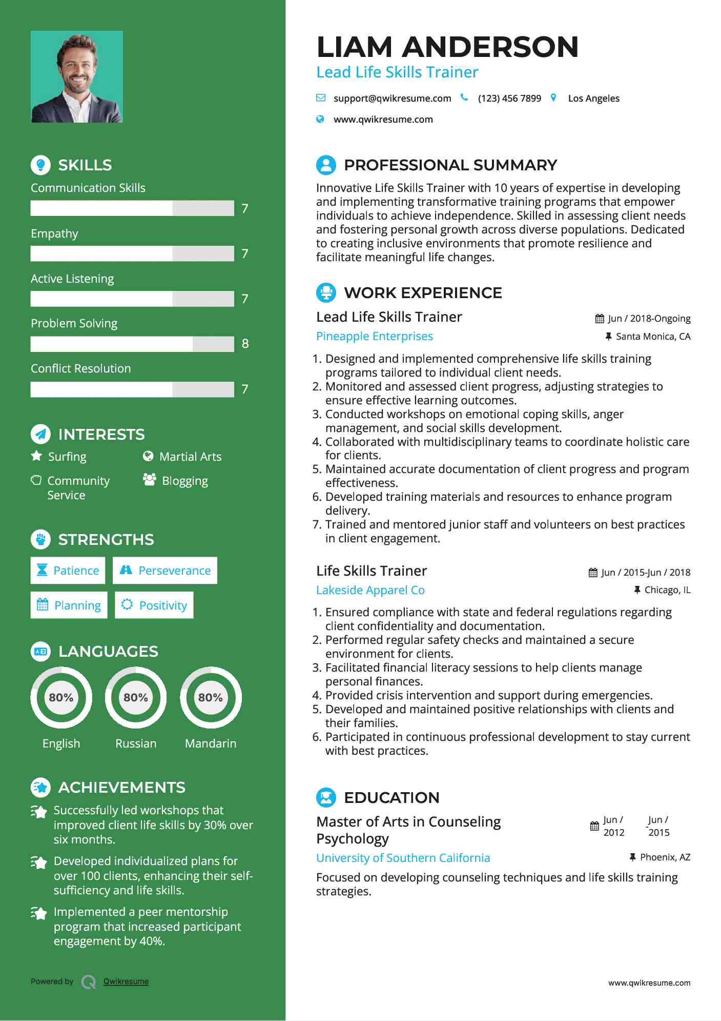 Lead Life Skills Trainer Resume Template