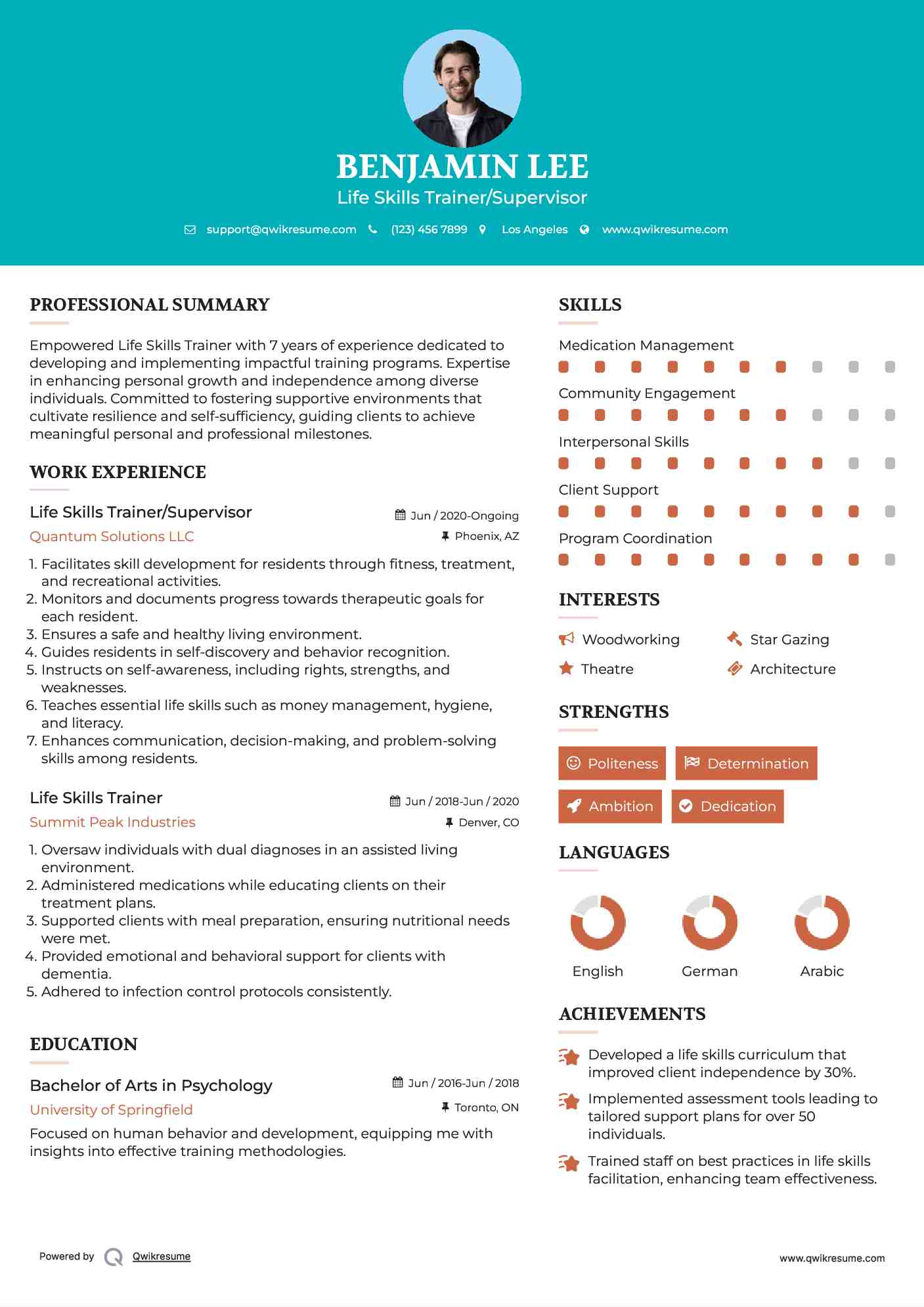 Life Skills Trainer/Supervisor Resume Sample