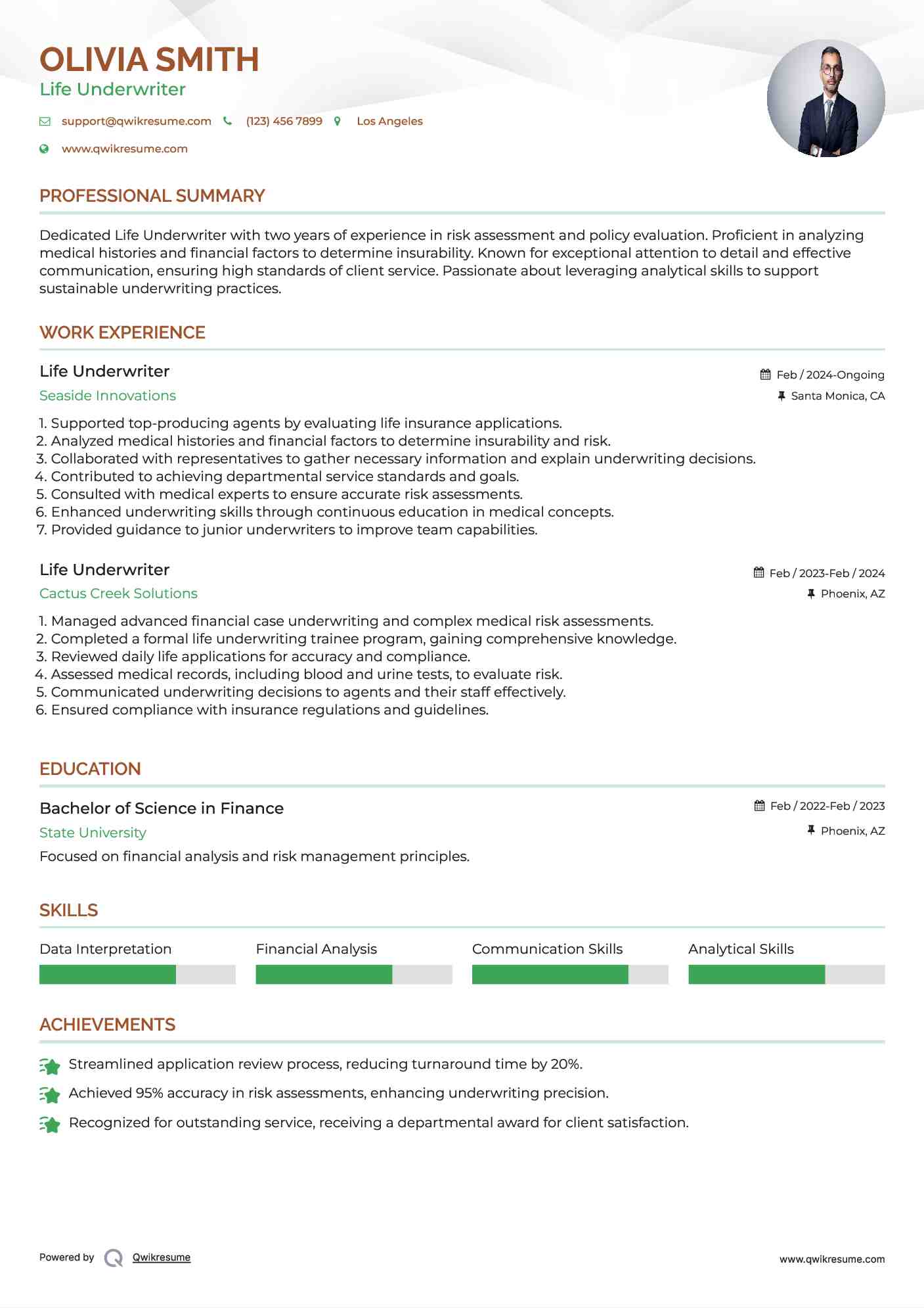 Life Underwriter Resume Model