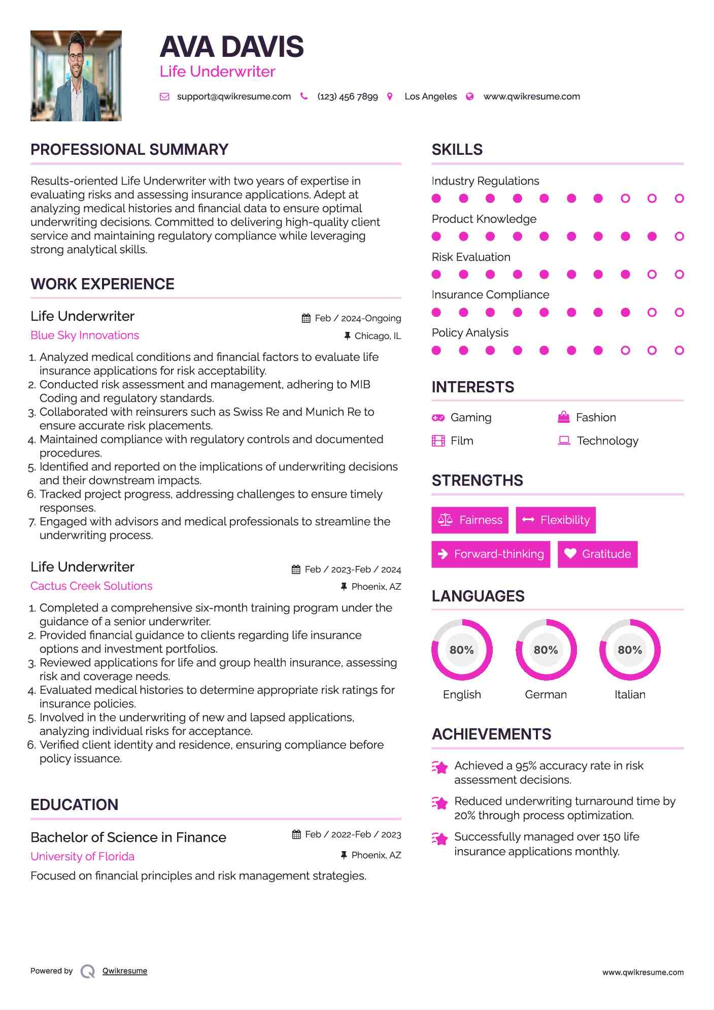 Life Underwriter Resume Example