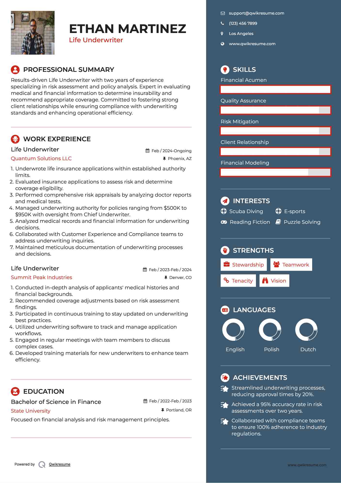 Life Underwriter Resume Example