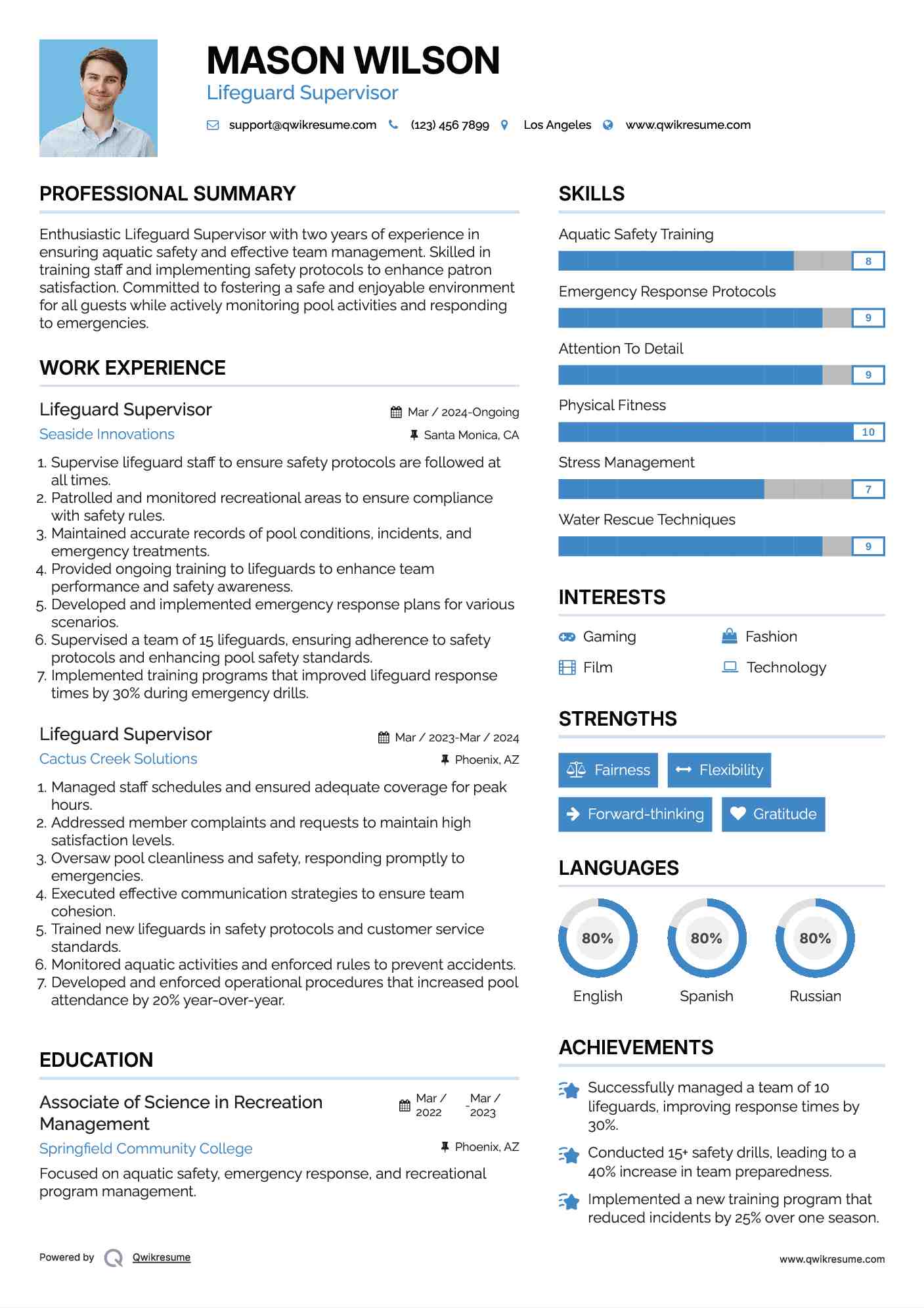 Lifeguard Supervisor Resume Sample