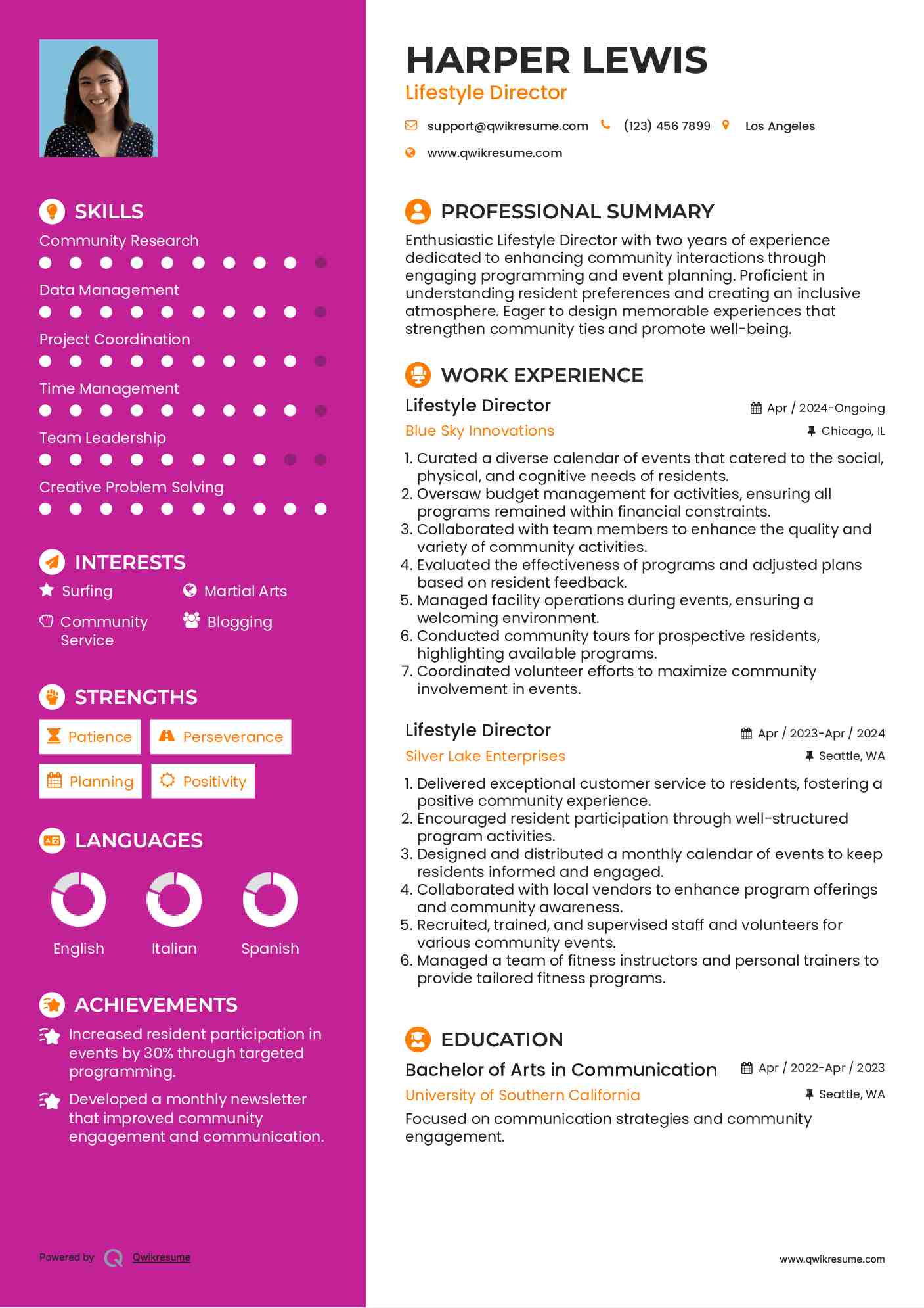 Lifestyle Director Resume Model