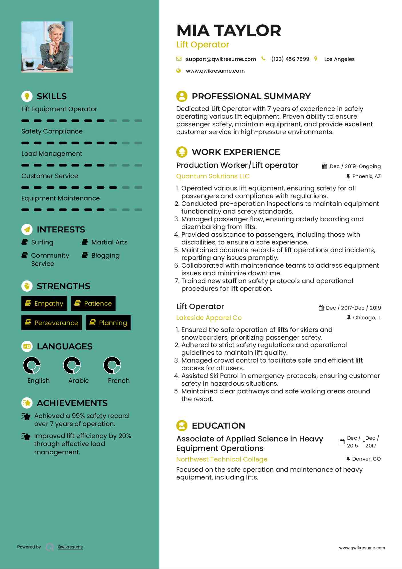 Production Worker/Lift operator Resume Model