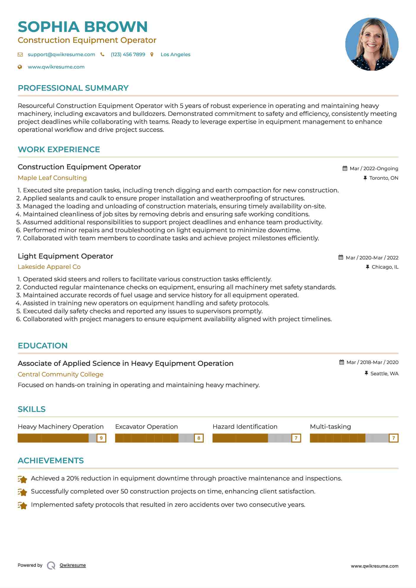 Light Equipment Operator Resume Samples QwikResume