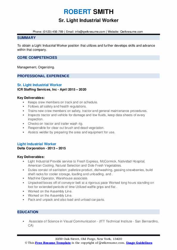 Light Industrial Worker Resume Samples QwikResume