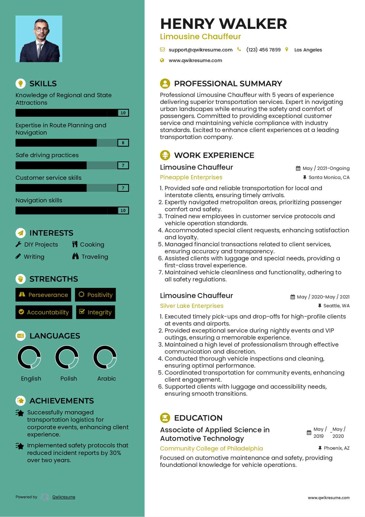 Limousine Chauffeur Resume Template