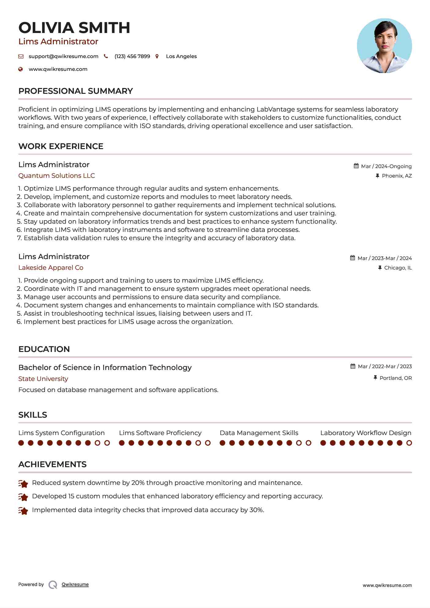 Lims Administrator Resume Model