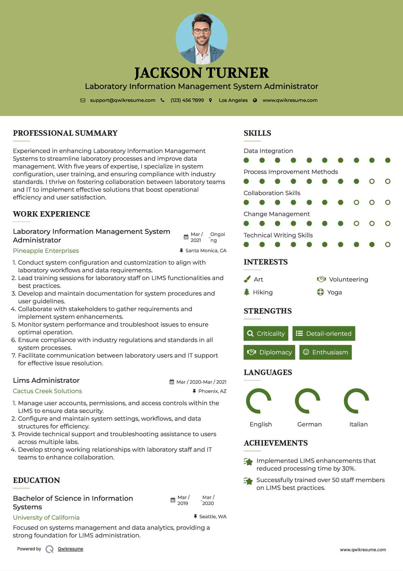 Laboratory Information Management System Administrator Resume Template
