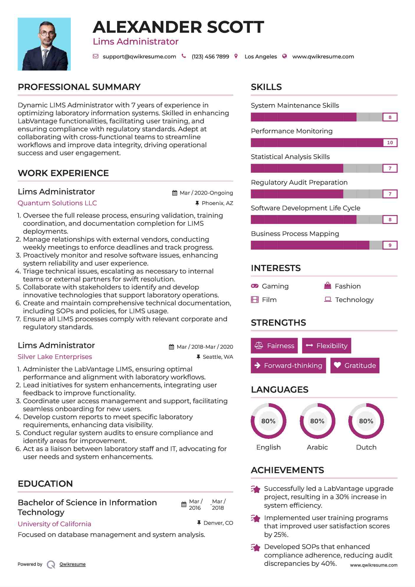 Lims Administrator Resume Sample