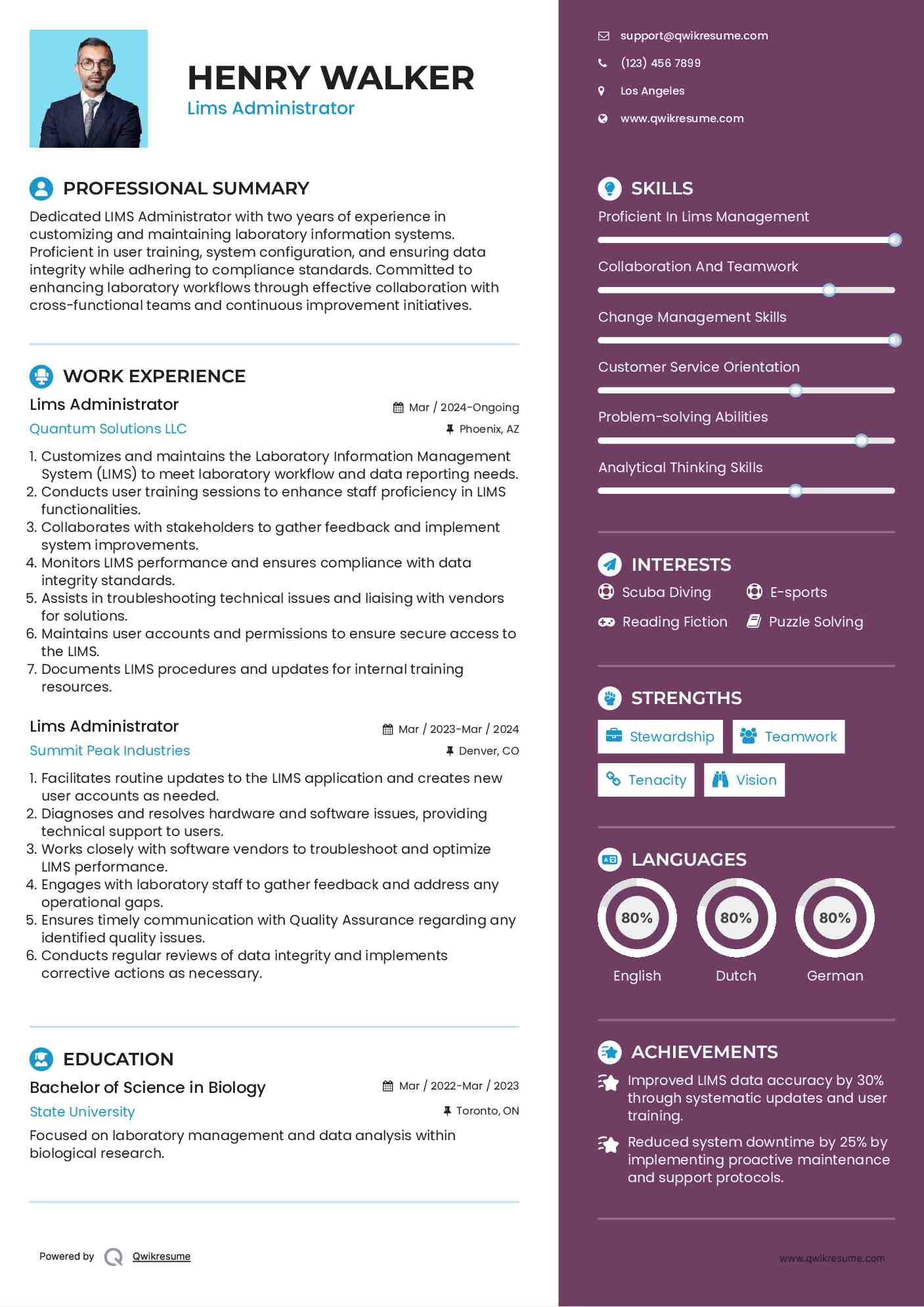 Lims Administrator Resume Format