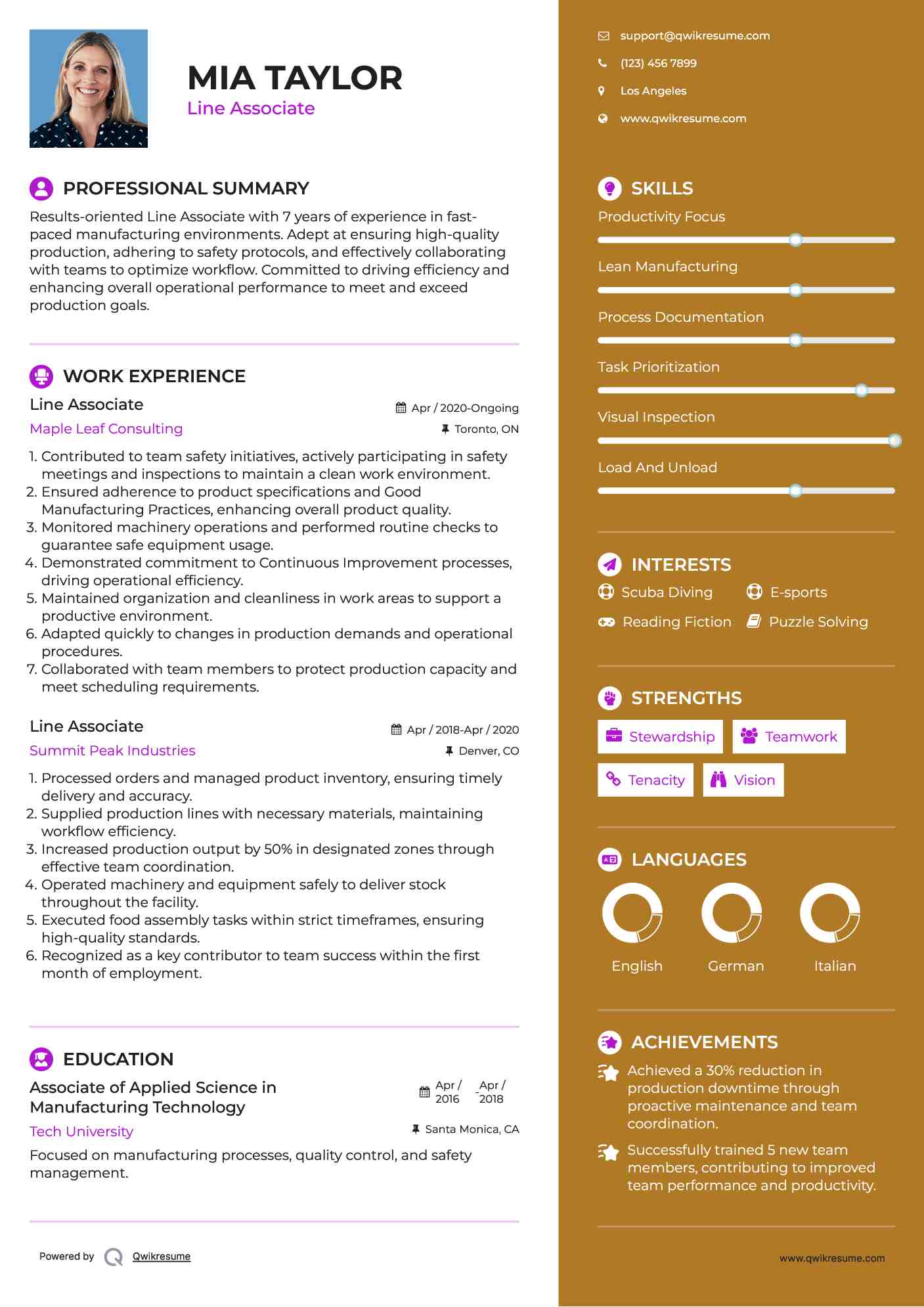 Line Associate Resume Model