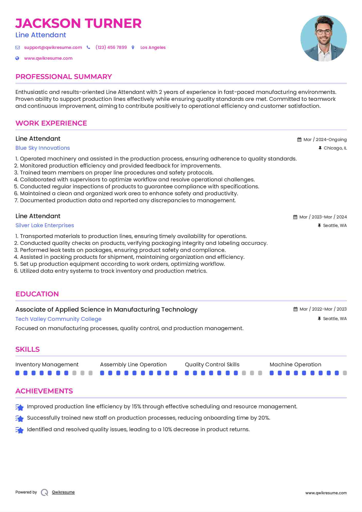 Line Attendant Resume Sample
