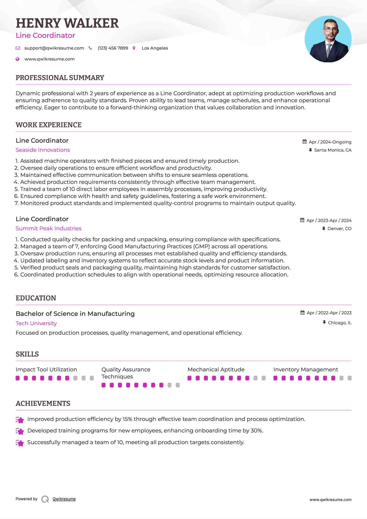 Line Coordinator Resume Template