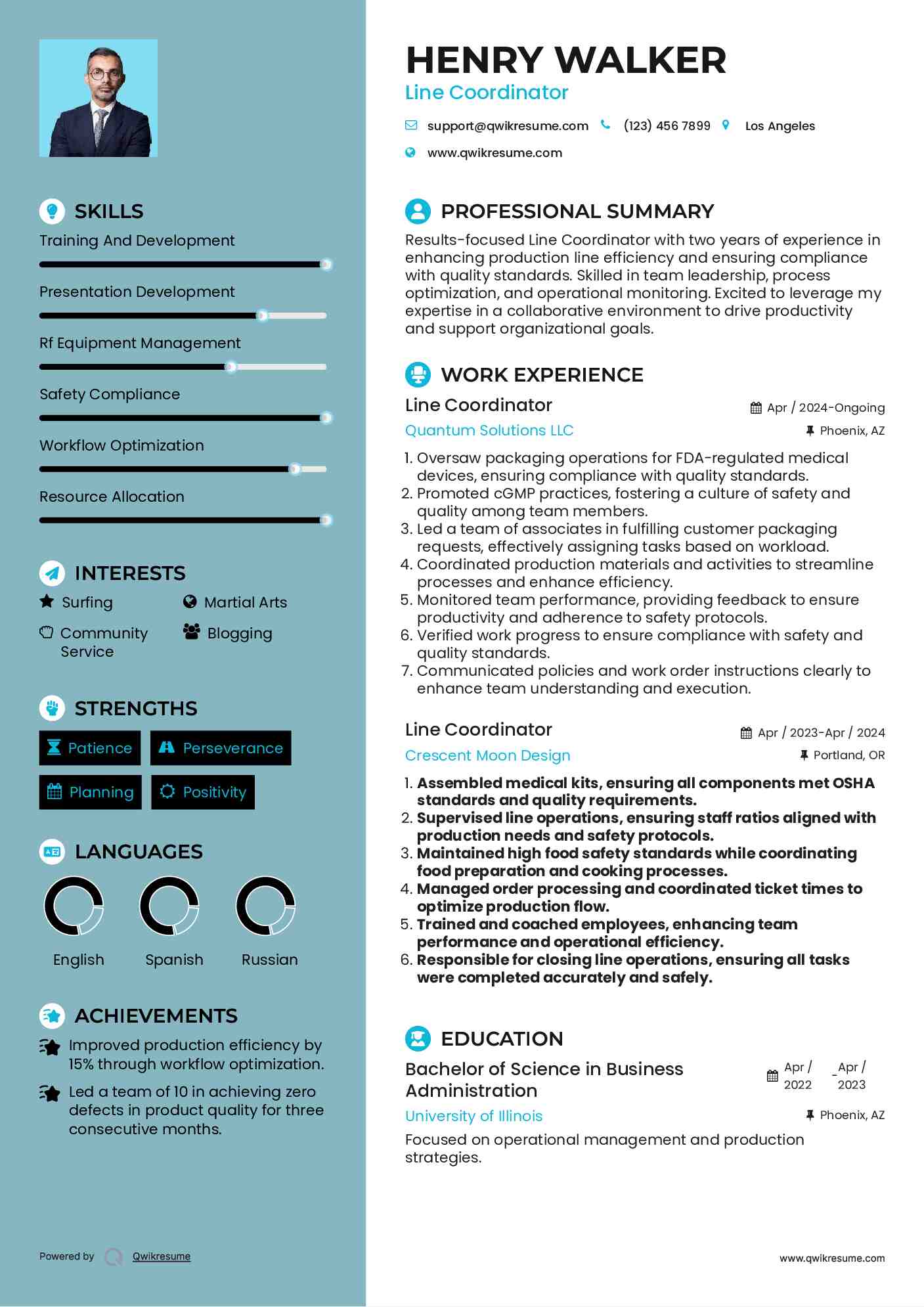 Line Coordinator Resume Sample