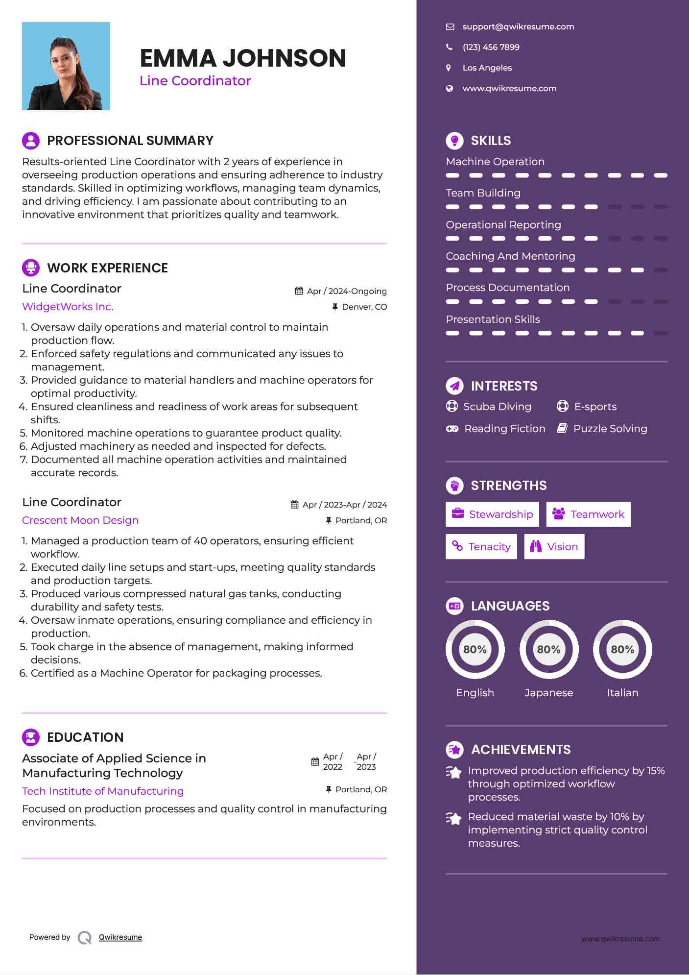 Line Coordinator Resume Template