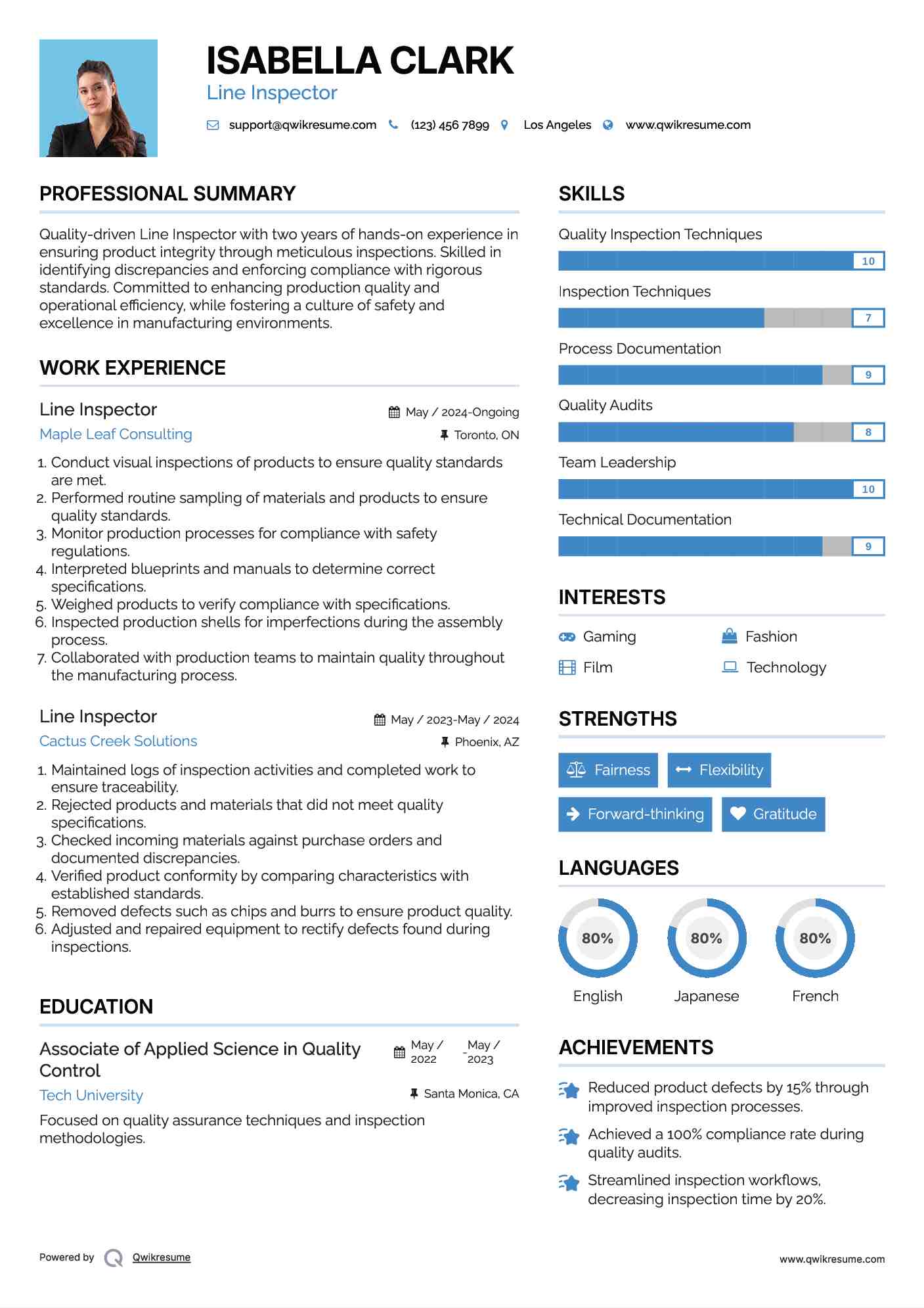 Line Inspector Resume Example