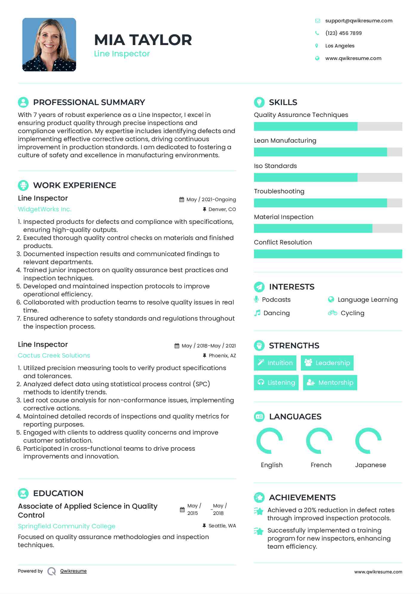 Line Inspector Resume Format