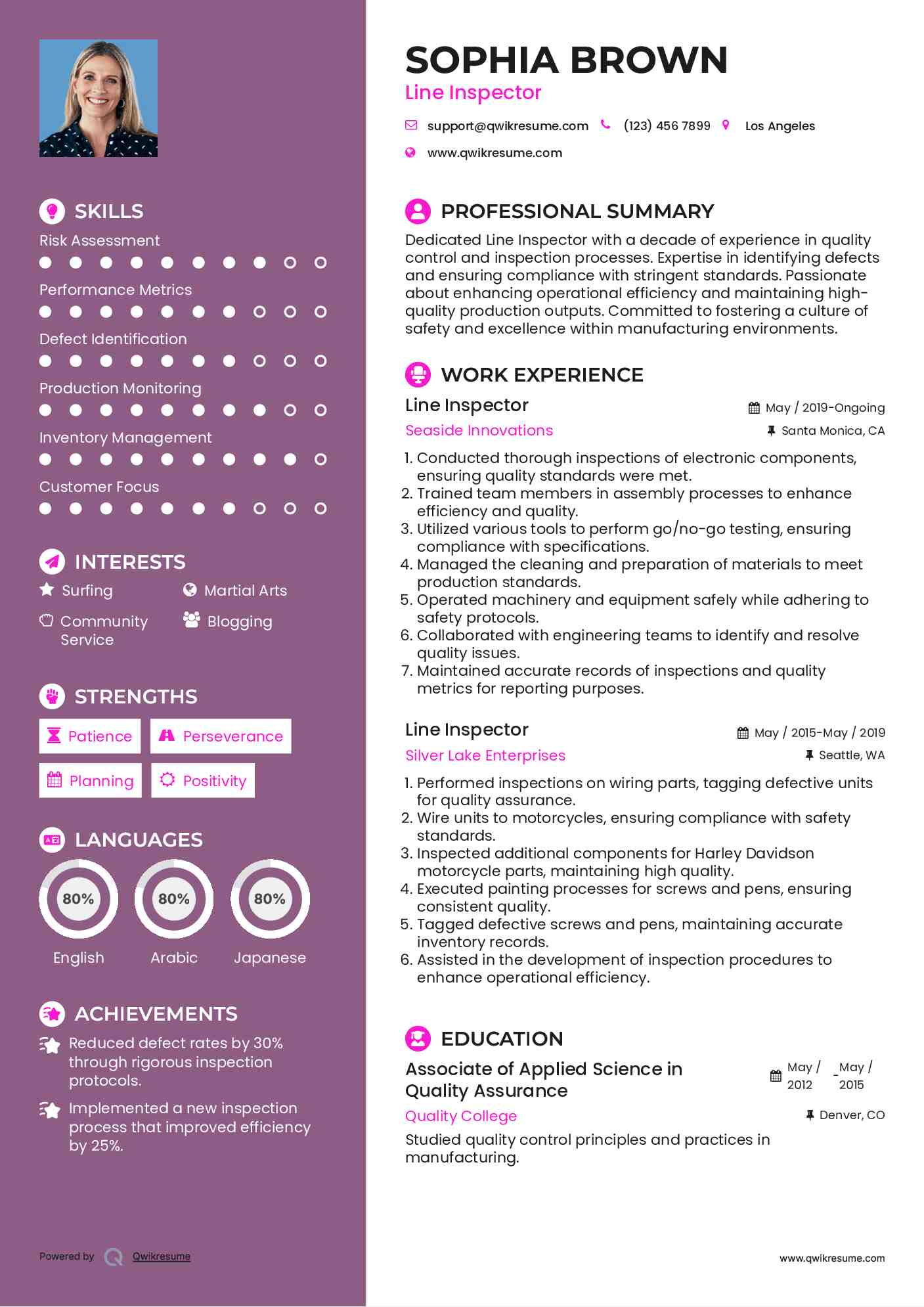 Line Inspector Resume Samples | QwikResume