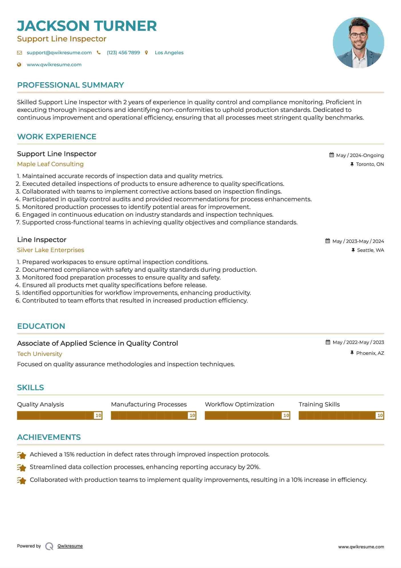 Support Line Inspector Resume Template