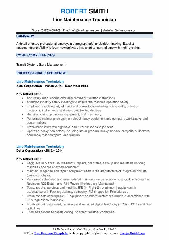 Line Maintenance Technician Resume Samples QwikResume
