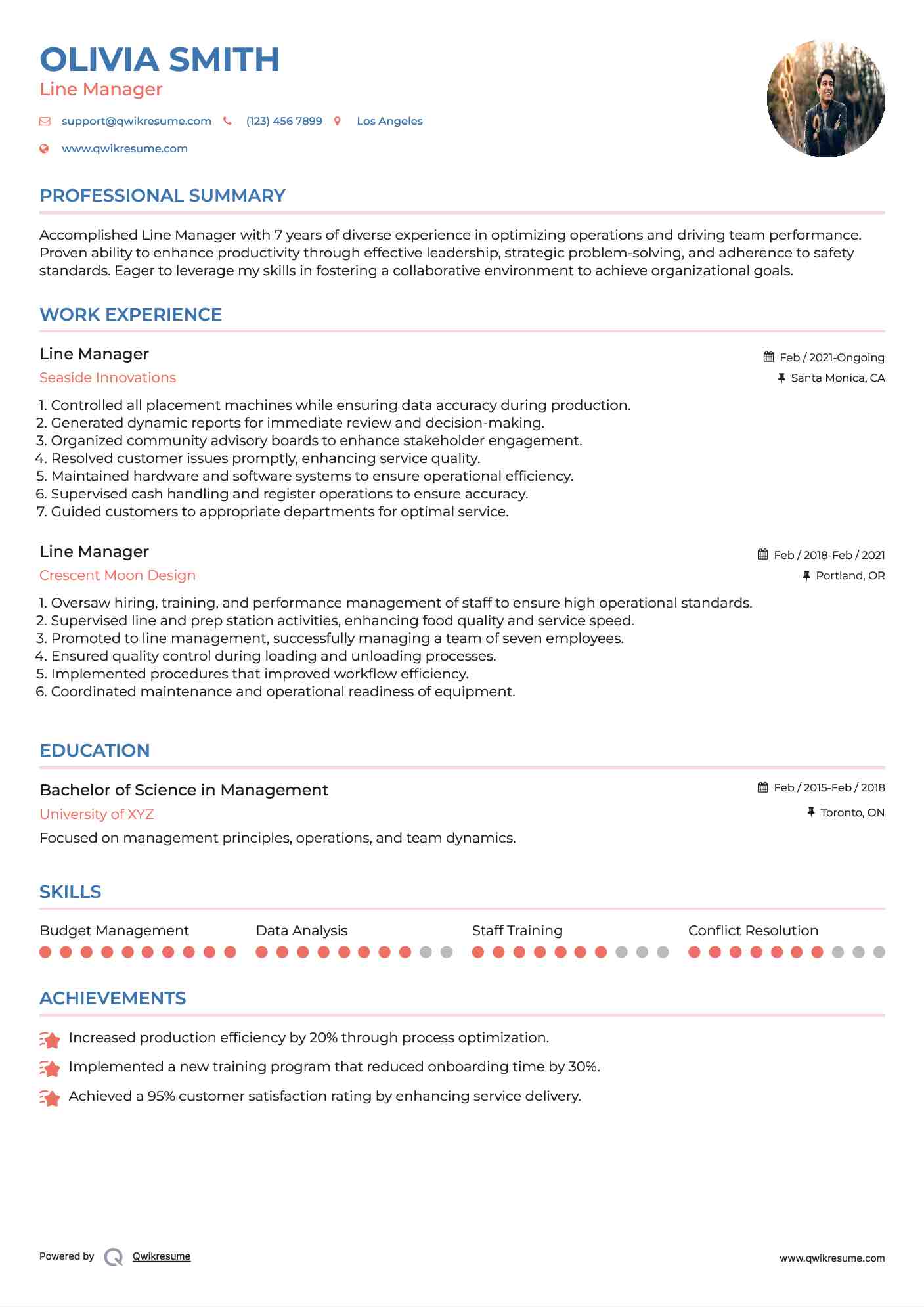 Line Manager Resume Sample