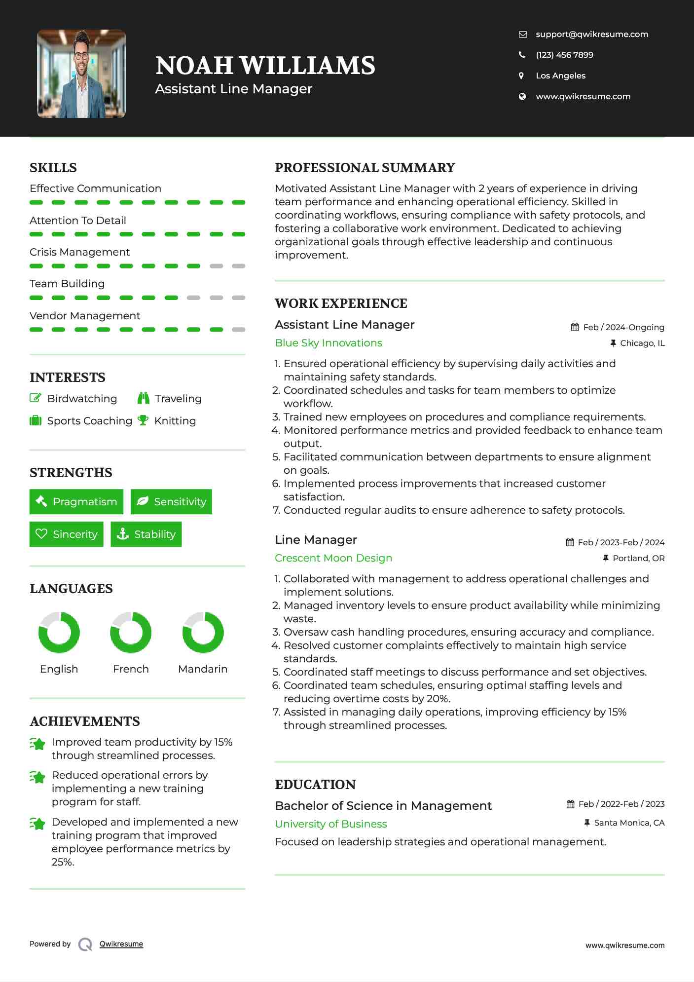 Assistant Line Manager Resume Format