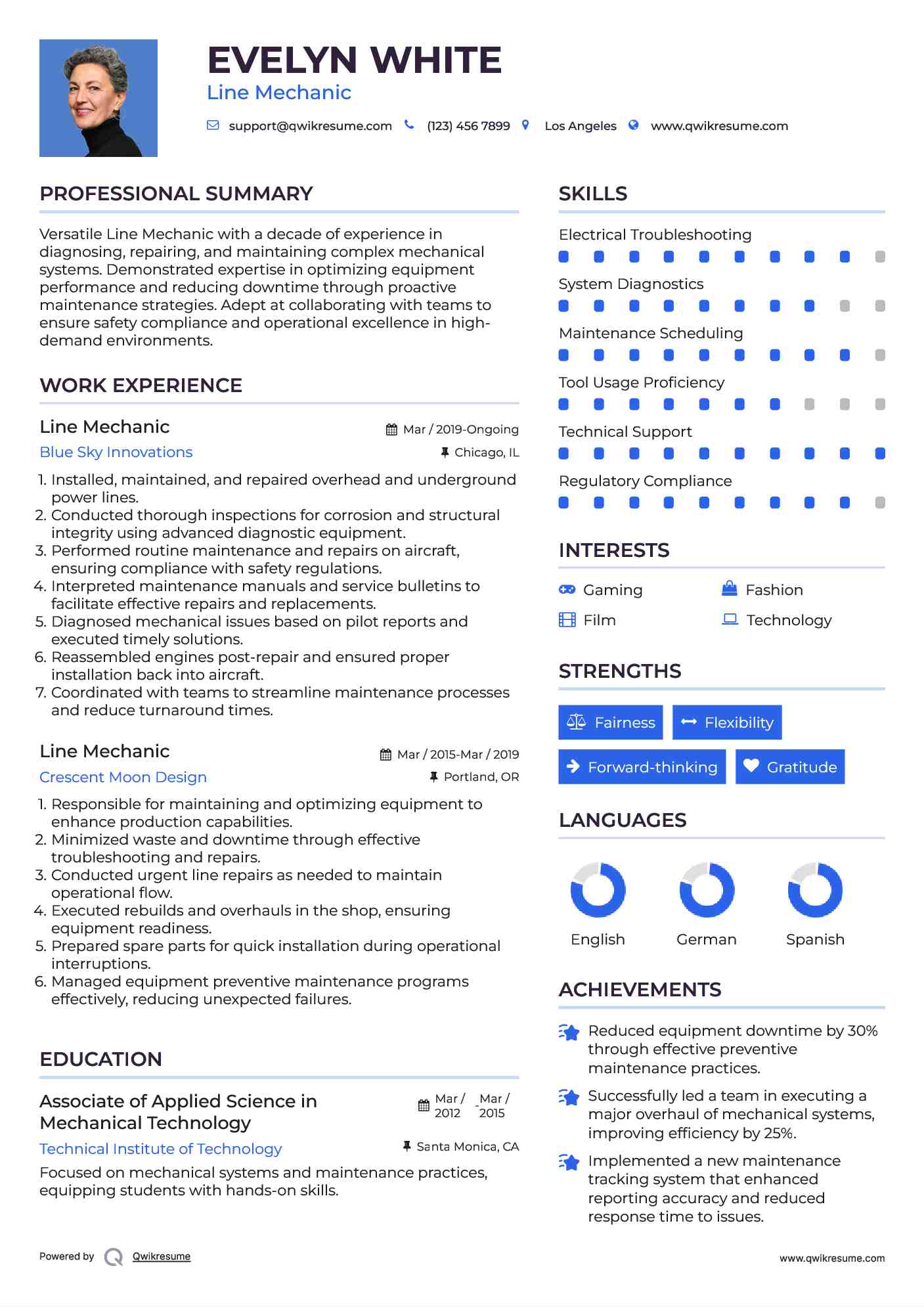 Line Mechanic Resume Example
