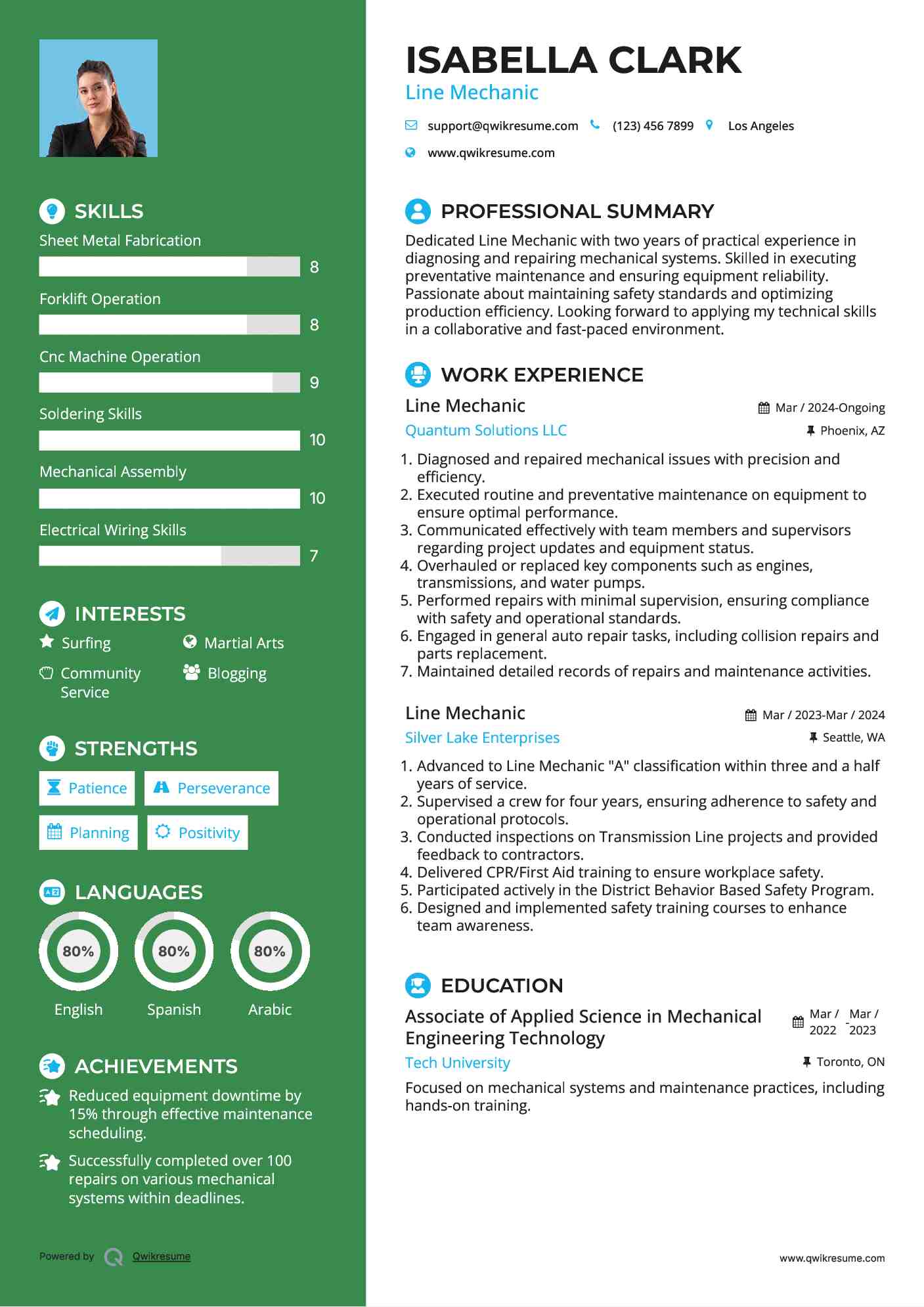 Line Mechanic Resume Sample