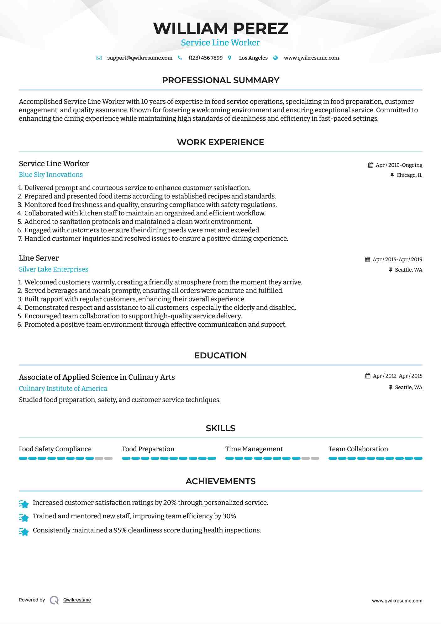 Service Line Worker Resume Format