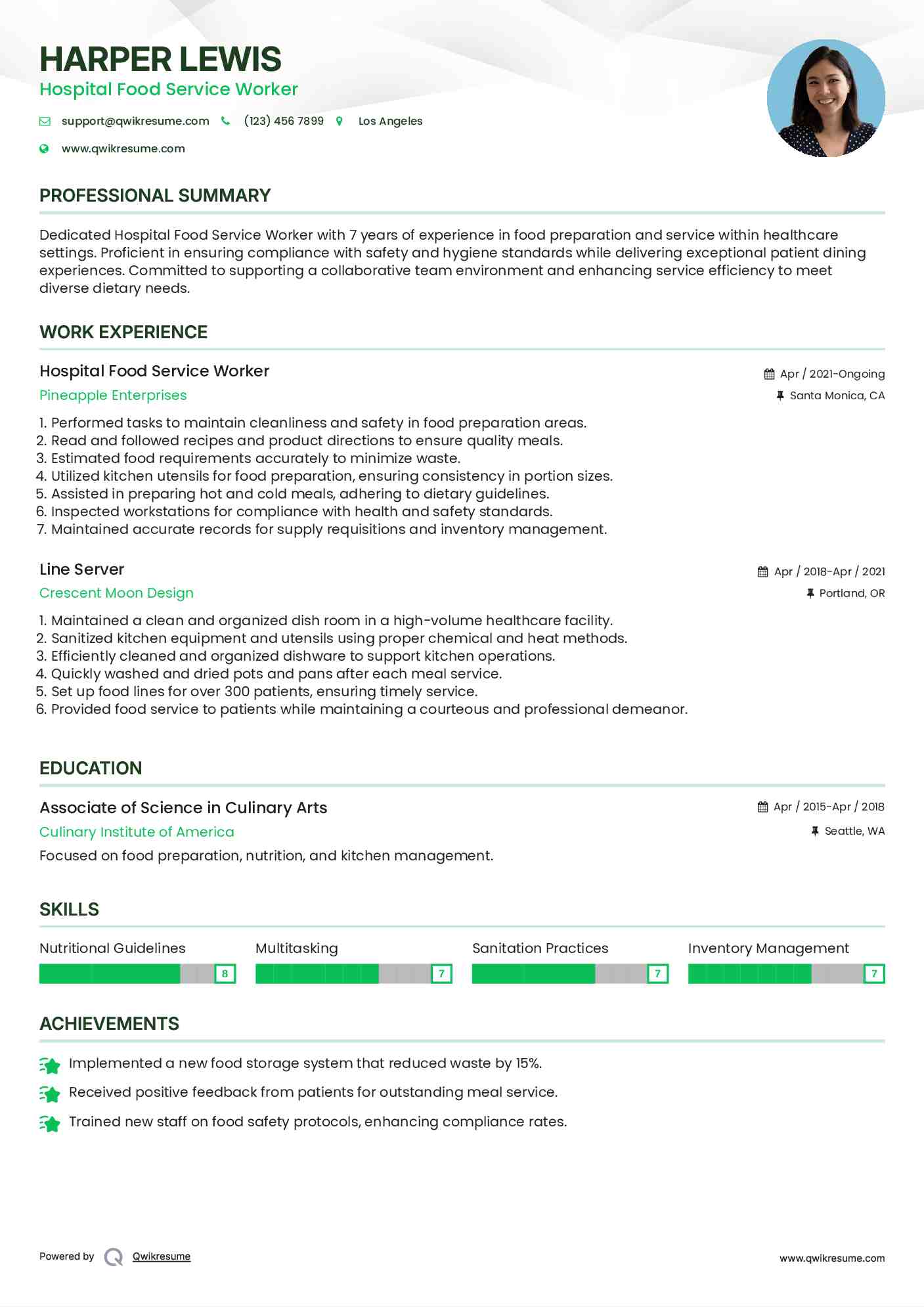 Hospital Food Service Worker Resume Format
