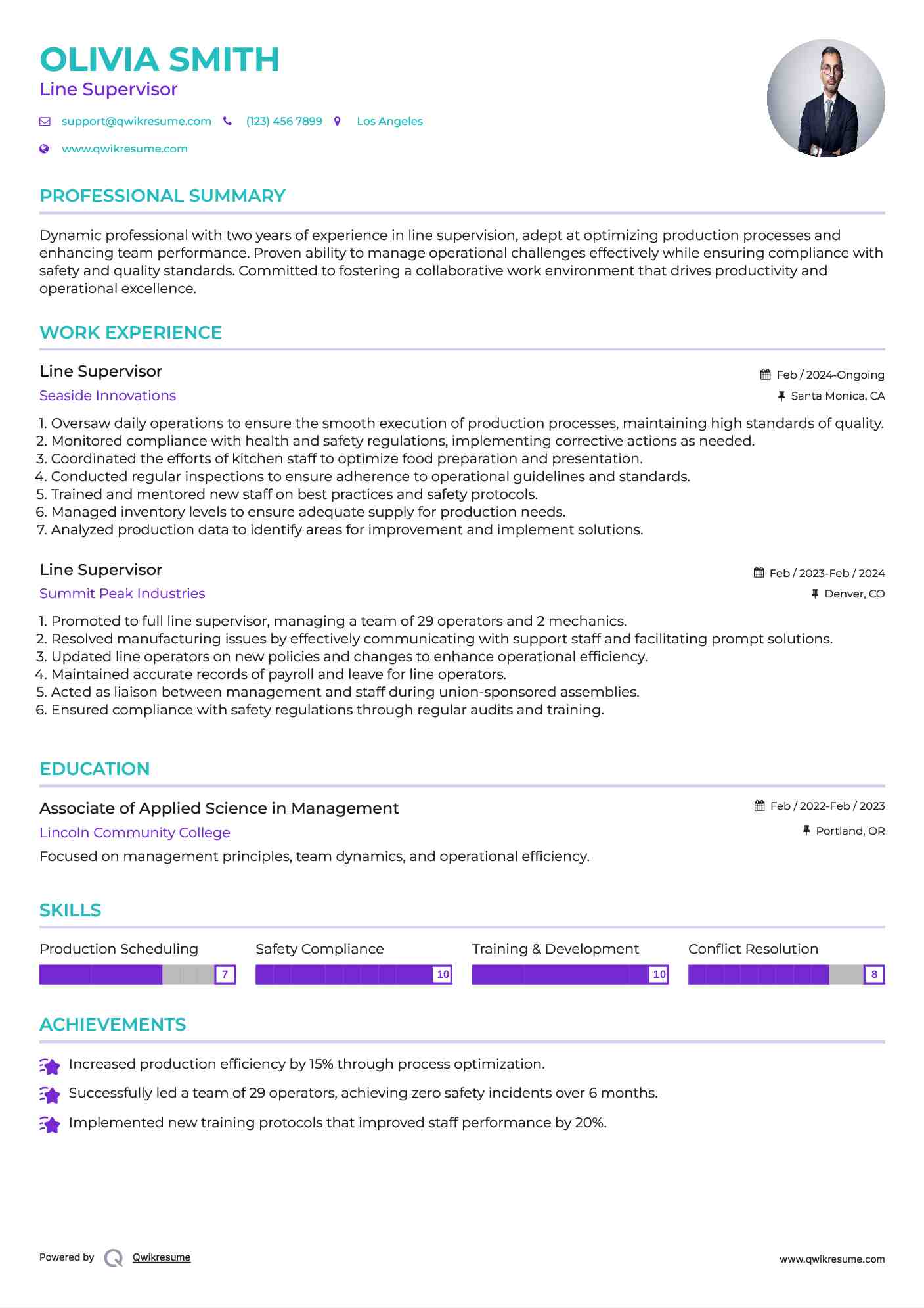 Line Supervisor Resume Template