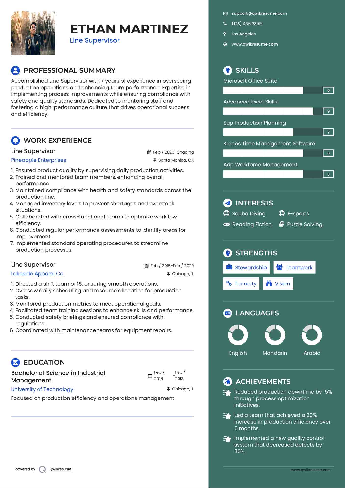Line Supervisor Resume Example