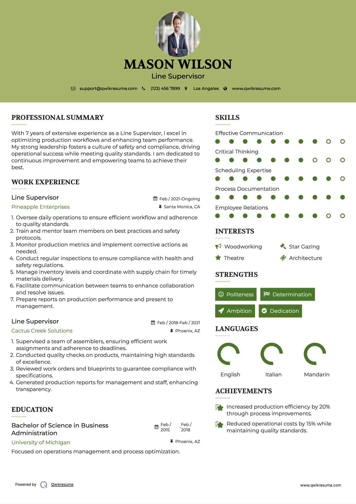 Line Supervisor Resume Format