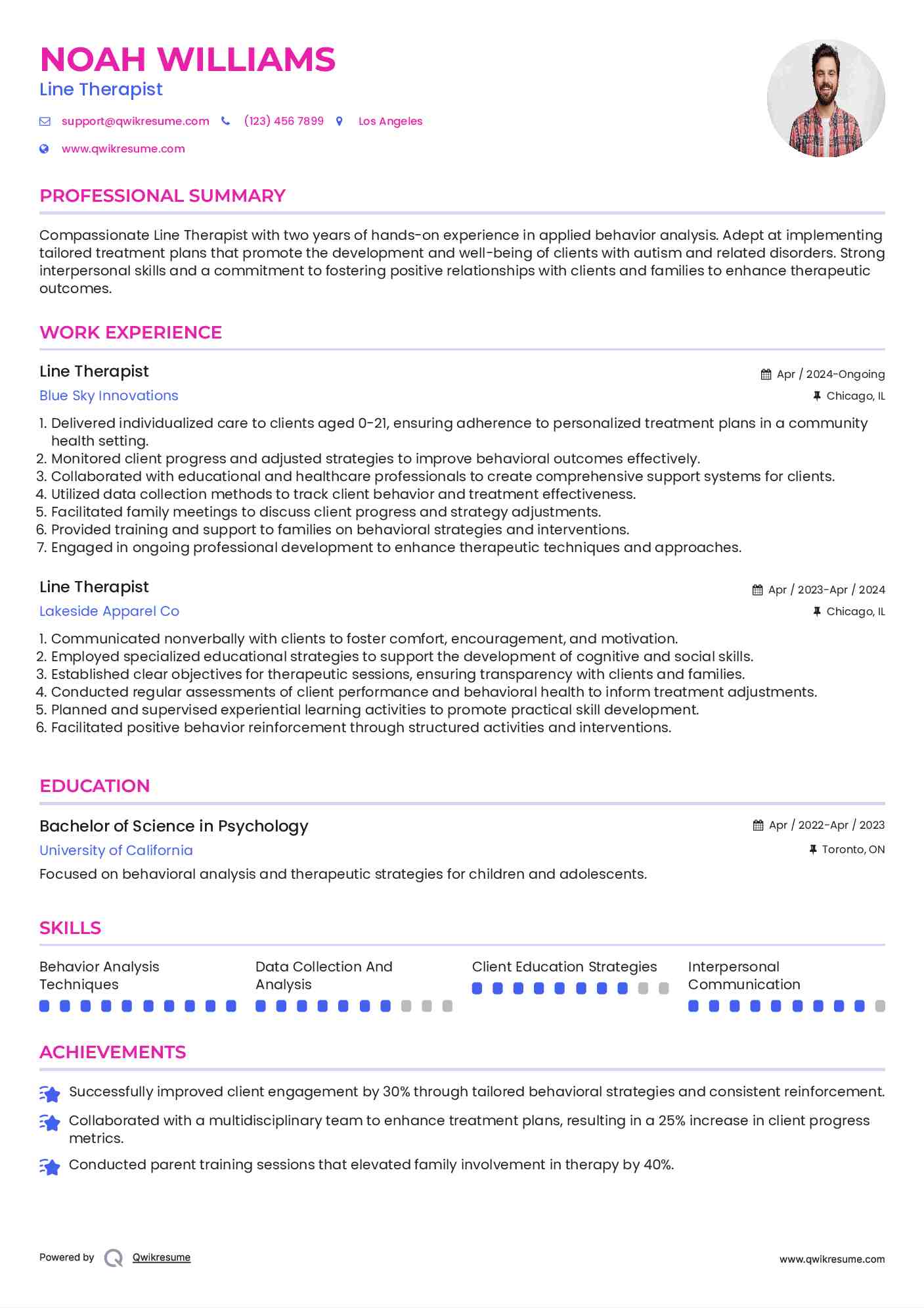 Line Therapist Resume Example