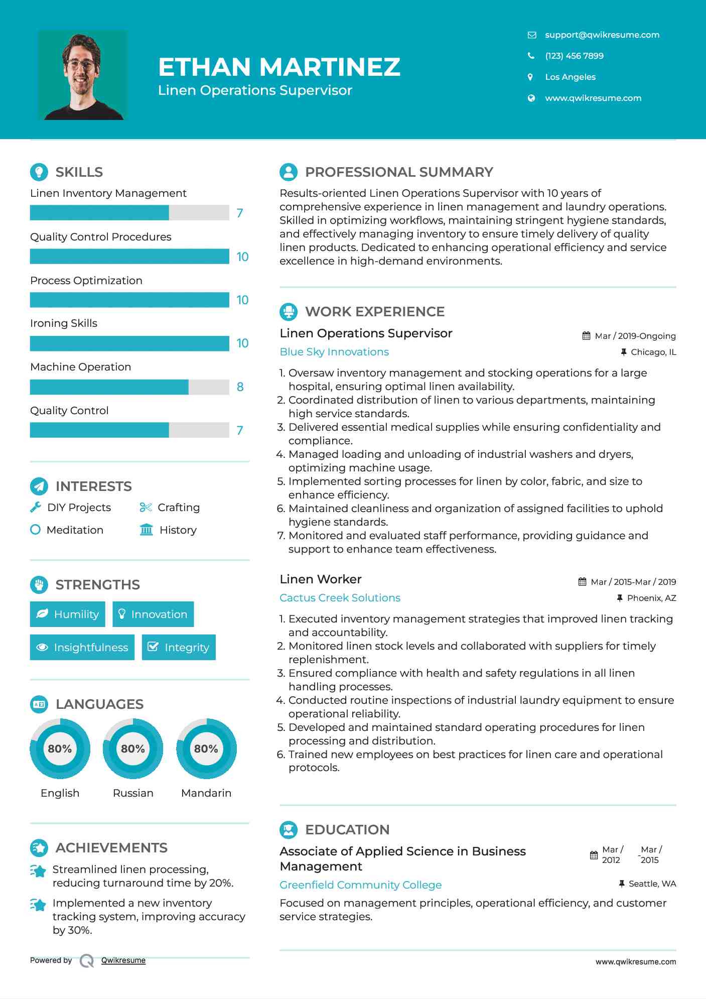 Linen Worker Resume Samples QwikResume