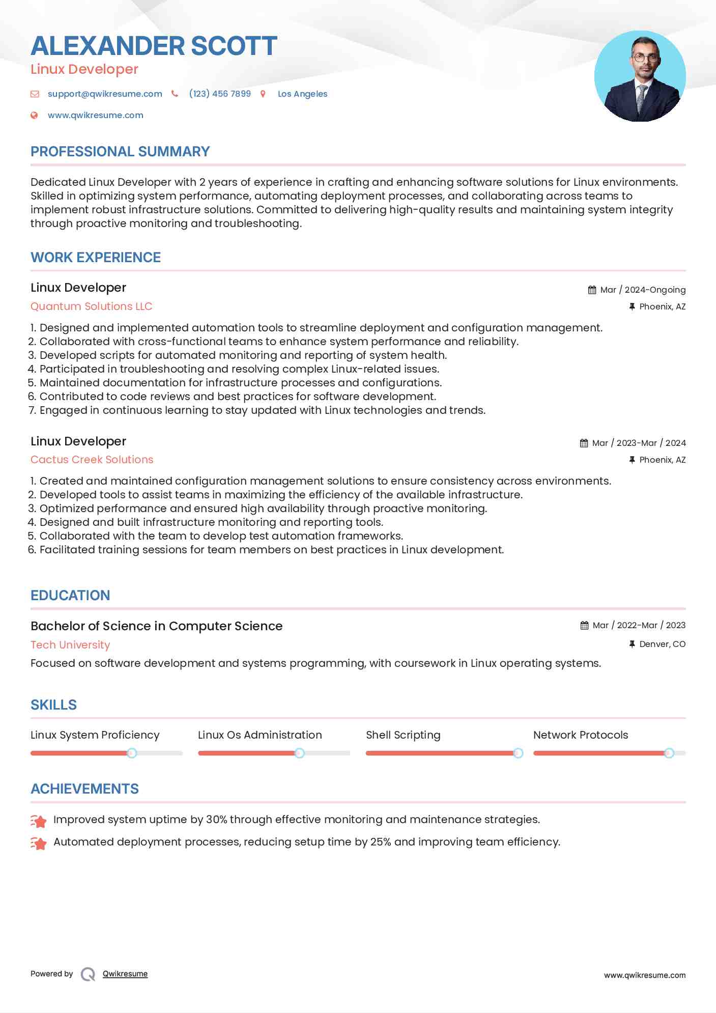 Linux Developer Resume Model