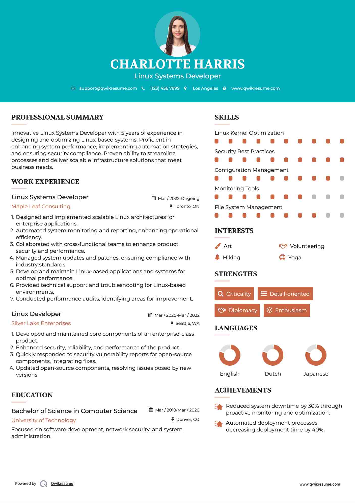 Linux Systems Developer Resume Model