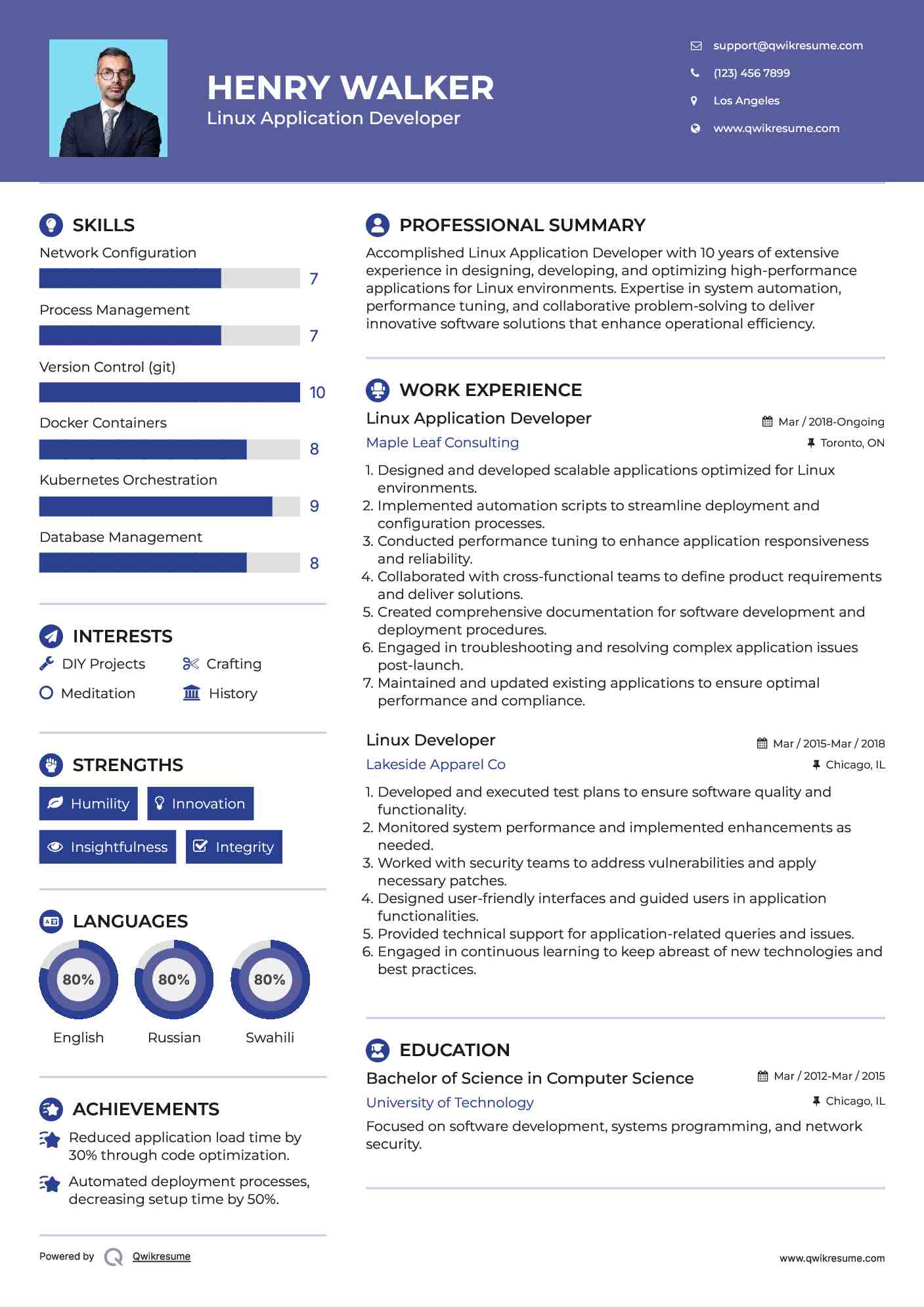 Linux Application Developer Resume Template